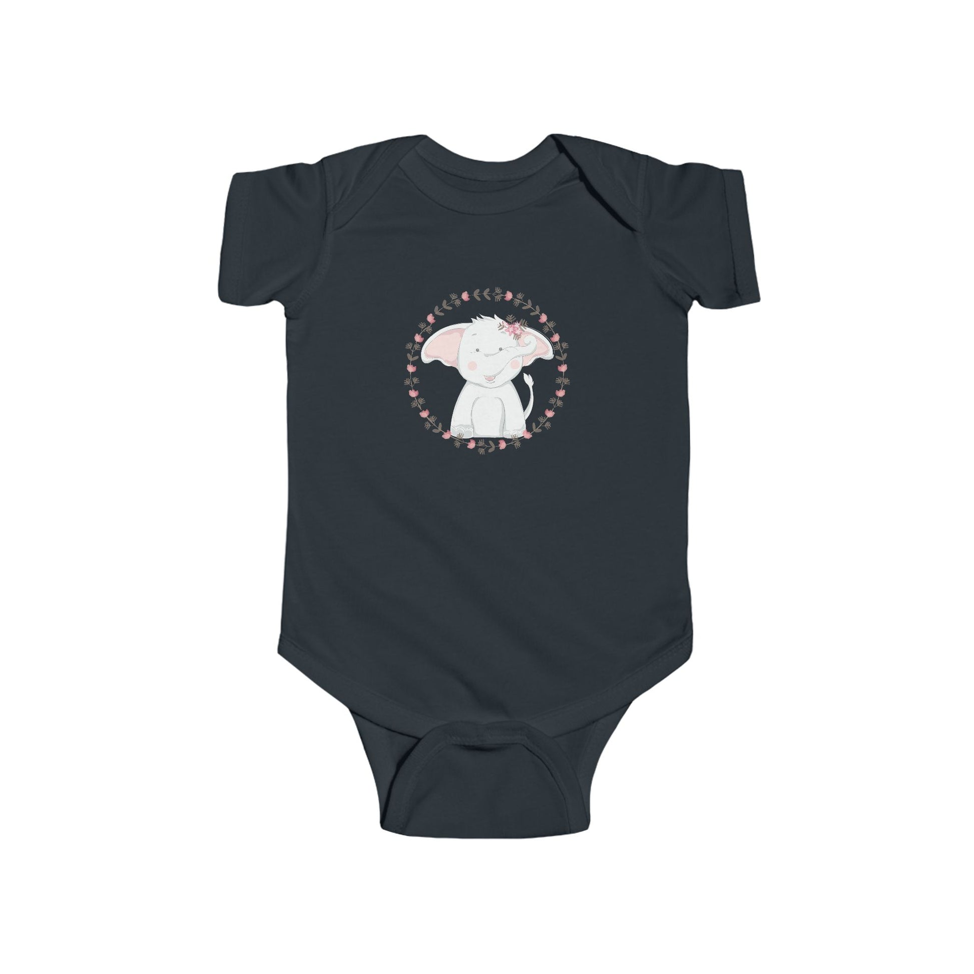 Sweet Elephant Baby Onesie – Hand-Drawn Animal with Floral Frame