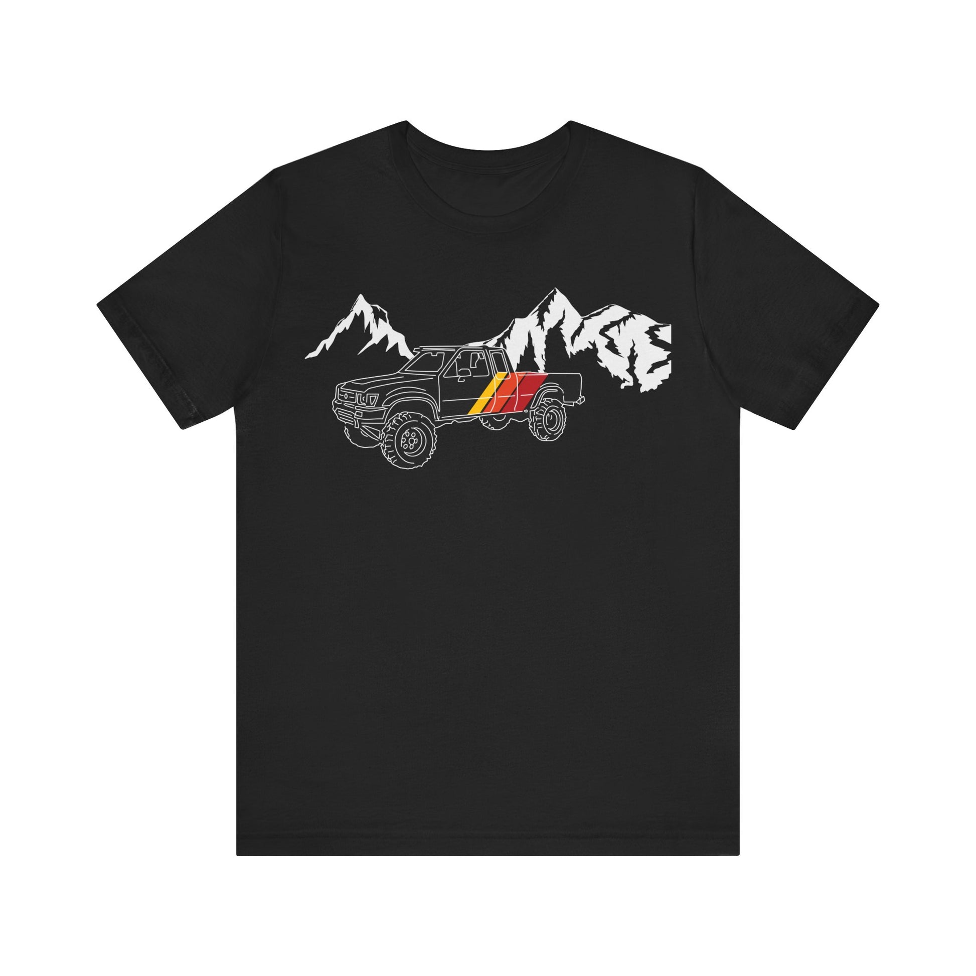 Retro Black Toyota Truck with Mountains