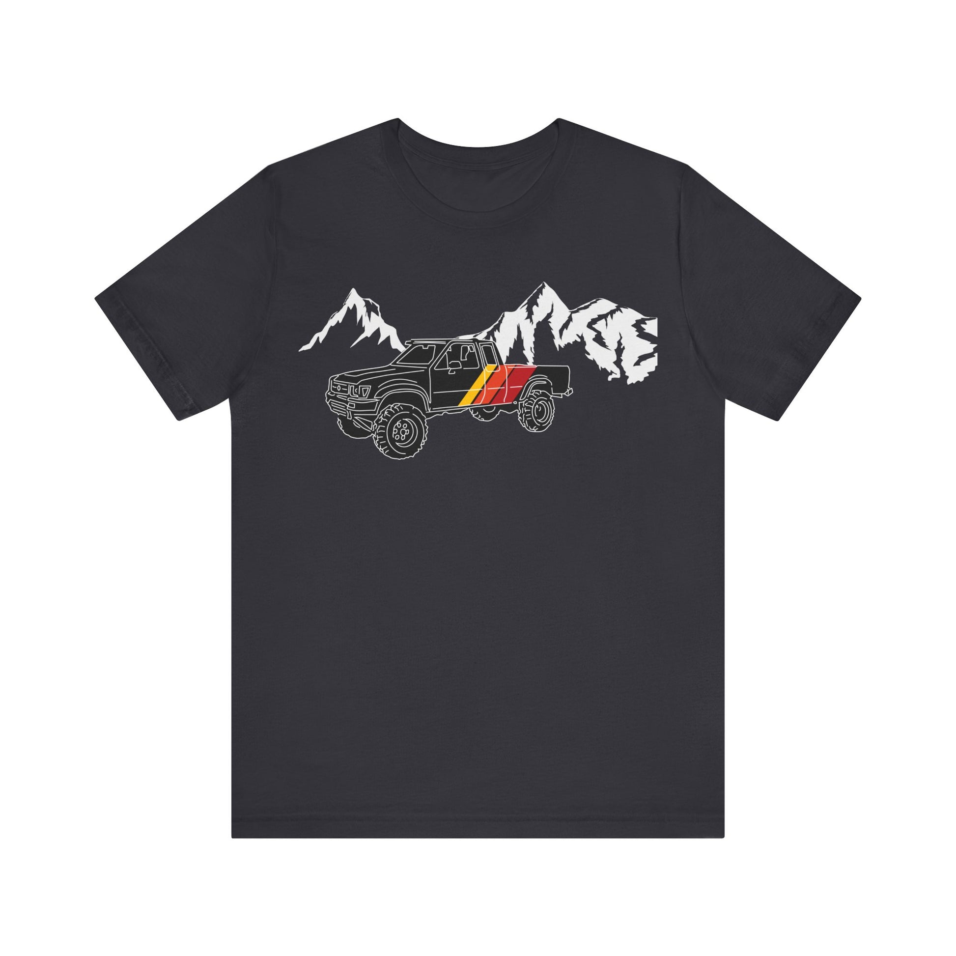 Retro Black Toyota Truck with Mountains