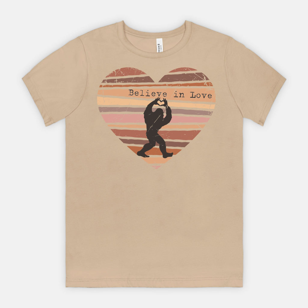 Believe in Love Bigfoot Heart Shirt