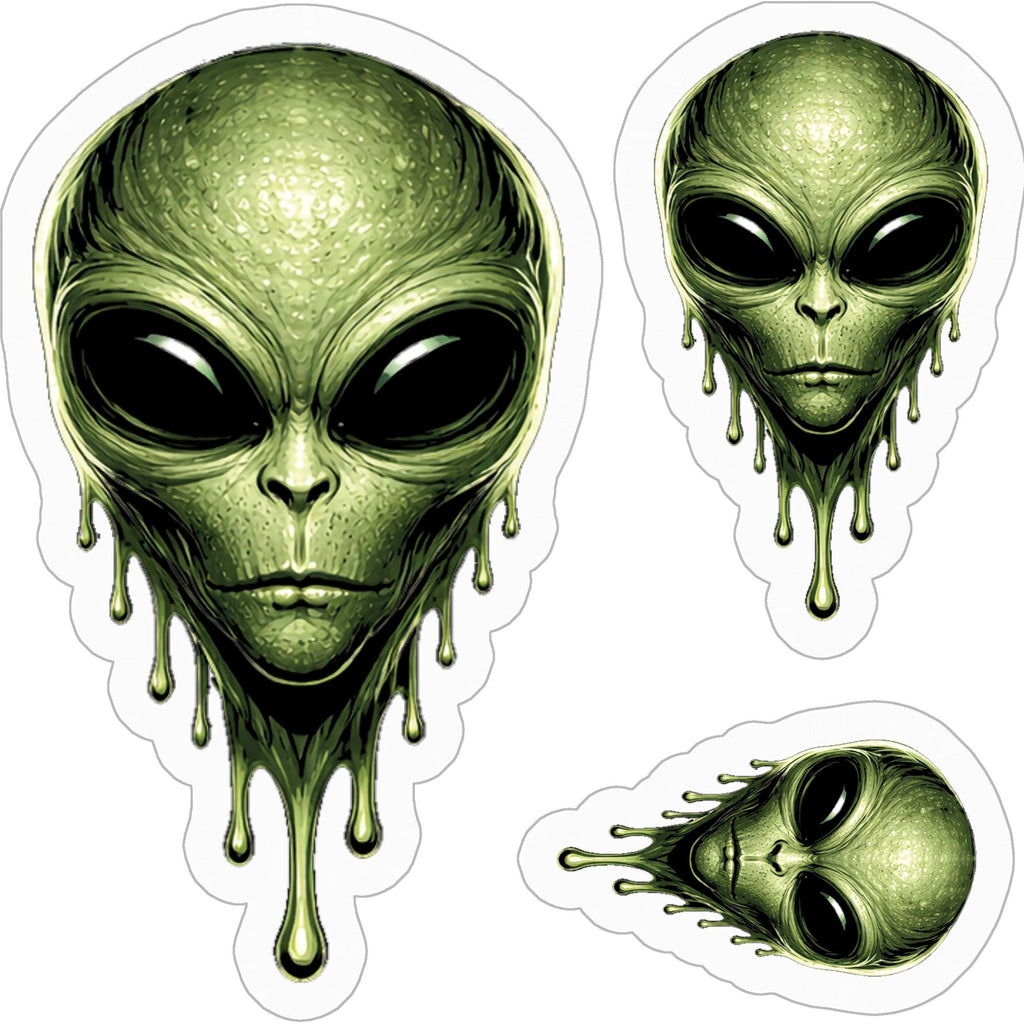6" x 6" Green Dripping Alien Sticker Set 3 Sizes Vinyl Sticker Pack