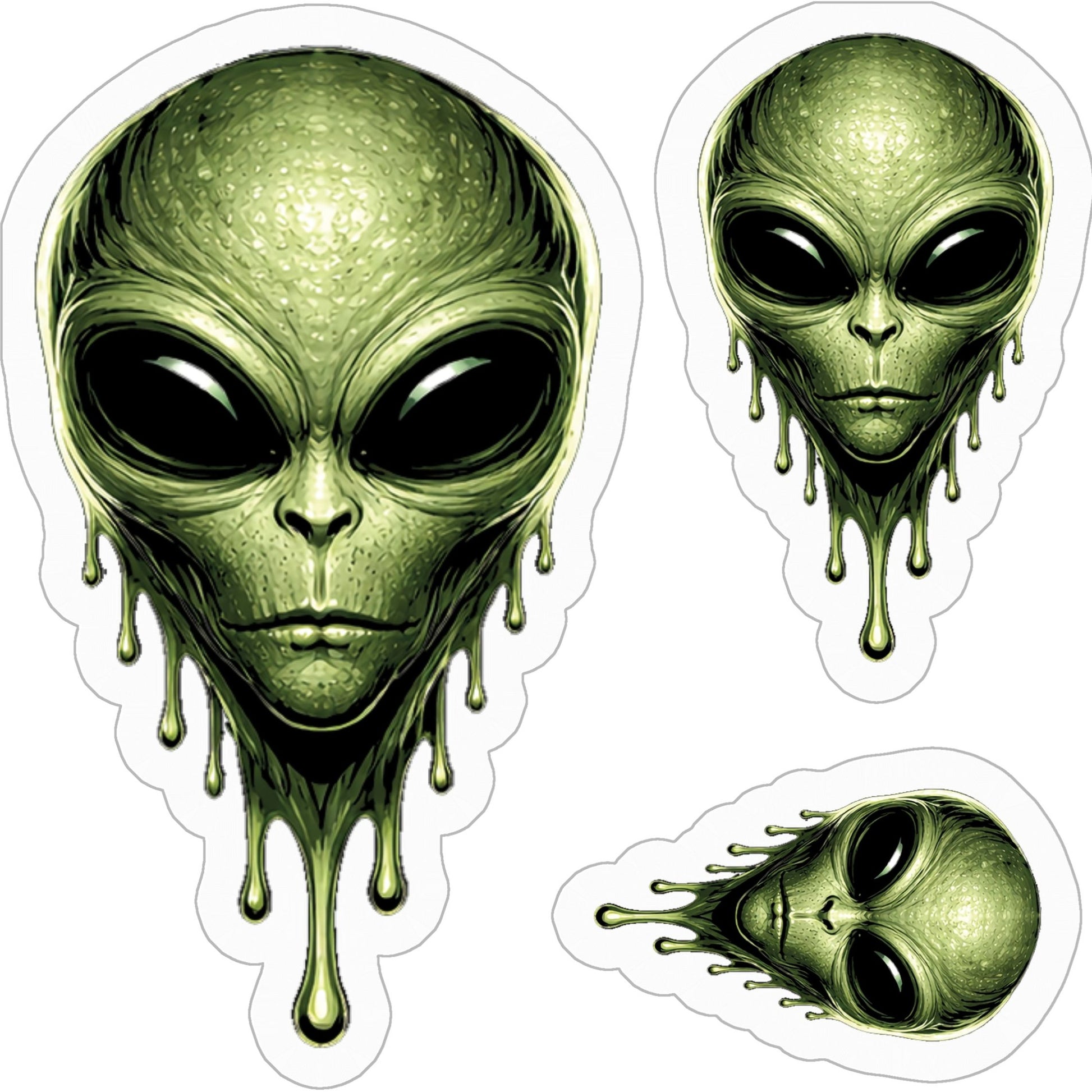 6" x 6" Green Dripping Alien Sticker Set 3 Sizes Vinyl Sticker Pack