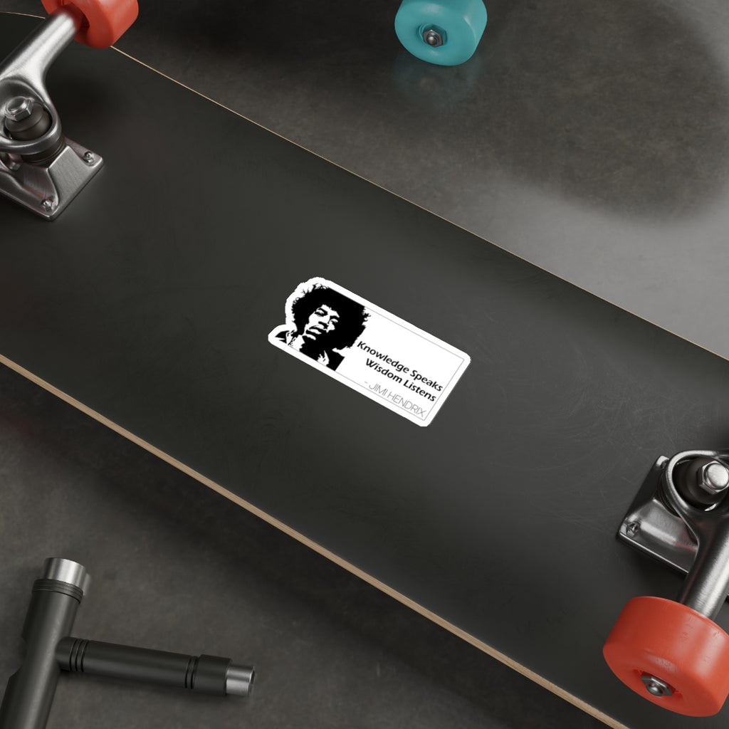 Jimi Hendrix Sticker — “Knowledge Speaks, Wisdom Listens” Quote Decal