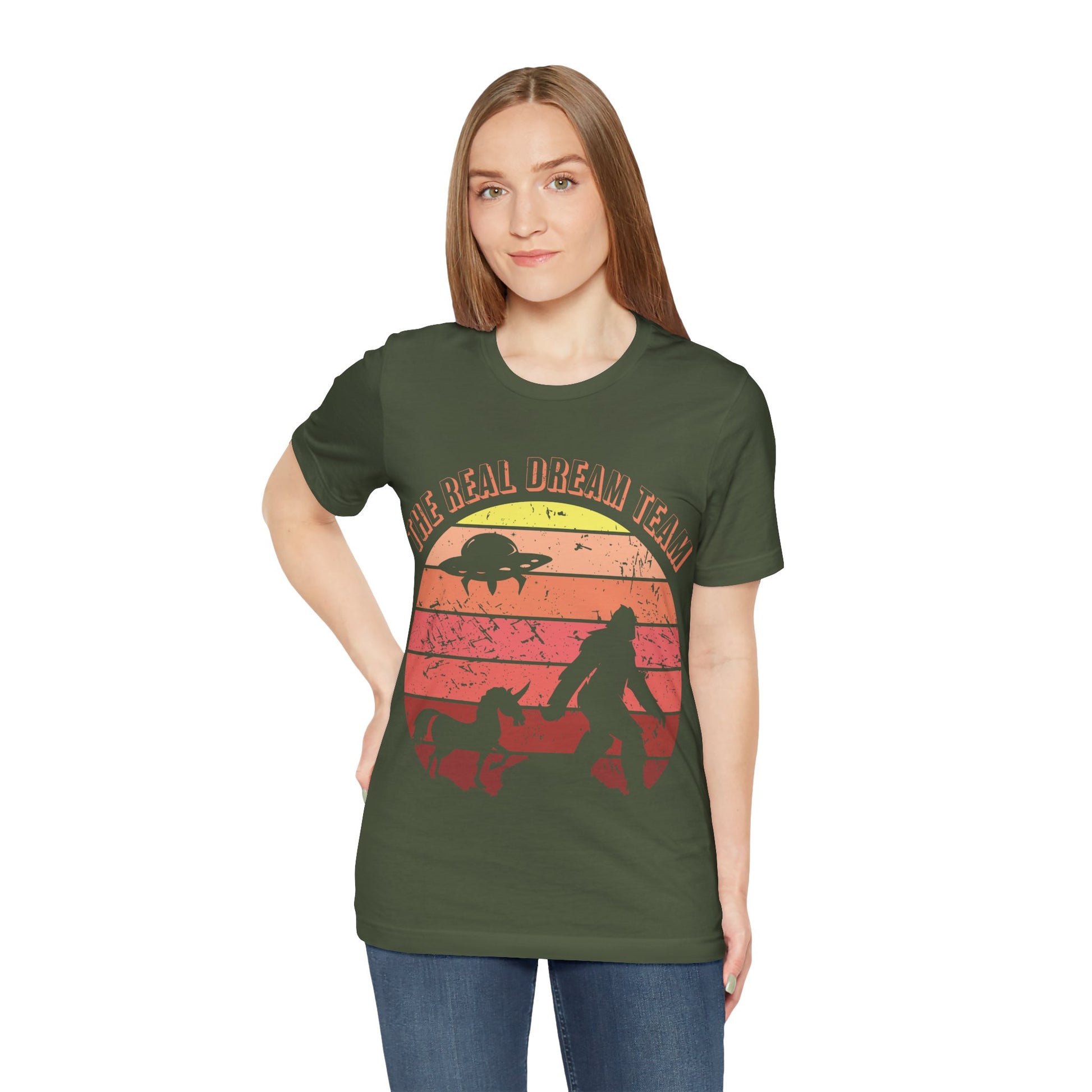 The Real Dream Team Retro Sunset Bigfoot, Unicorn & UFO Shirt