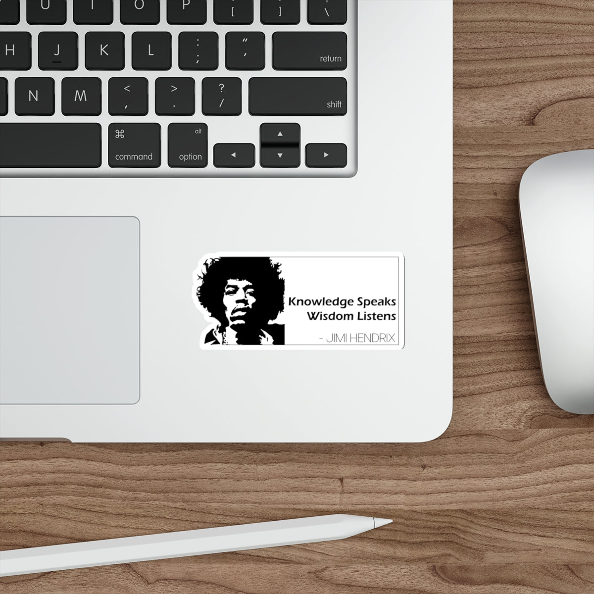 Jimi Hendrix Sticker — “Knowledge Speaks, Wisdom Listens” Quote Decal