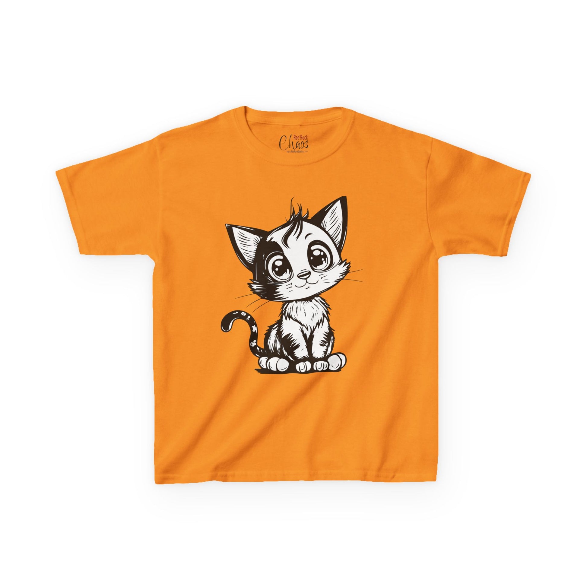 Big-Eyed Cat Kids T-Shirt – Cute Black & White Line Art