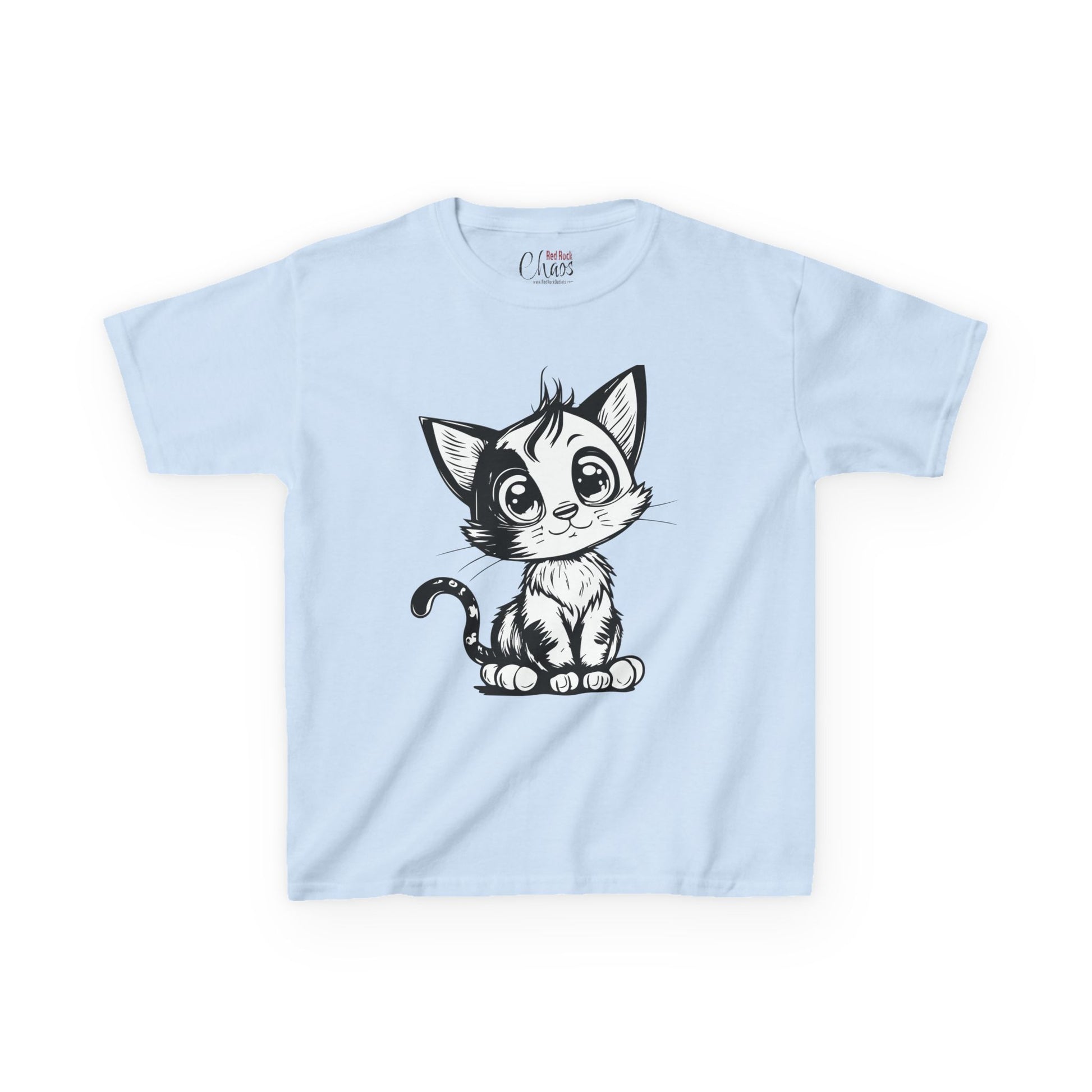 Big-Eyed Cat Kids T-Shirt – Cute Black & White Line Art