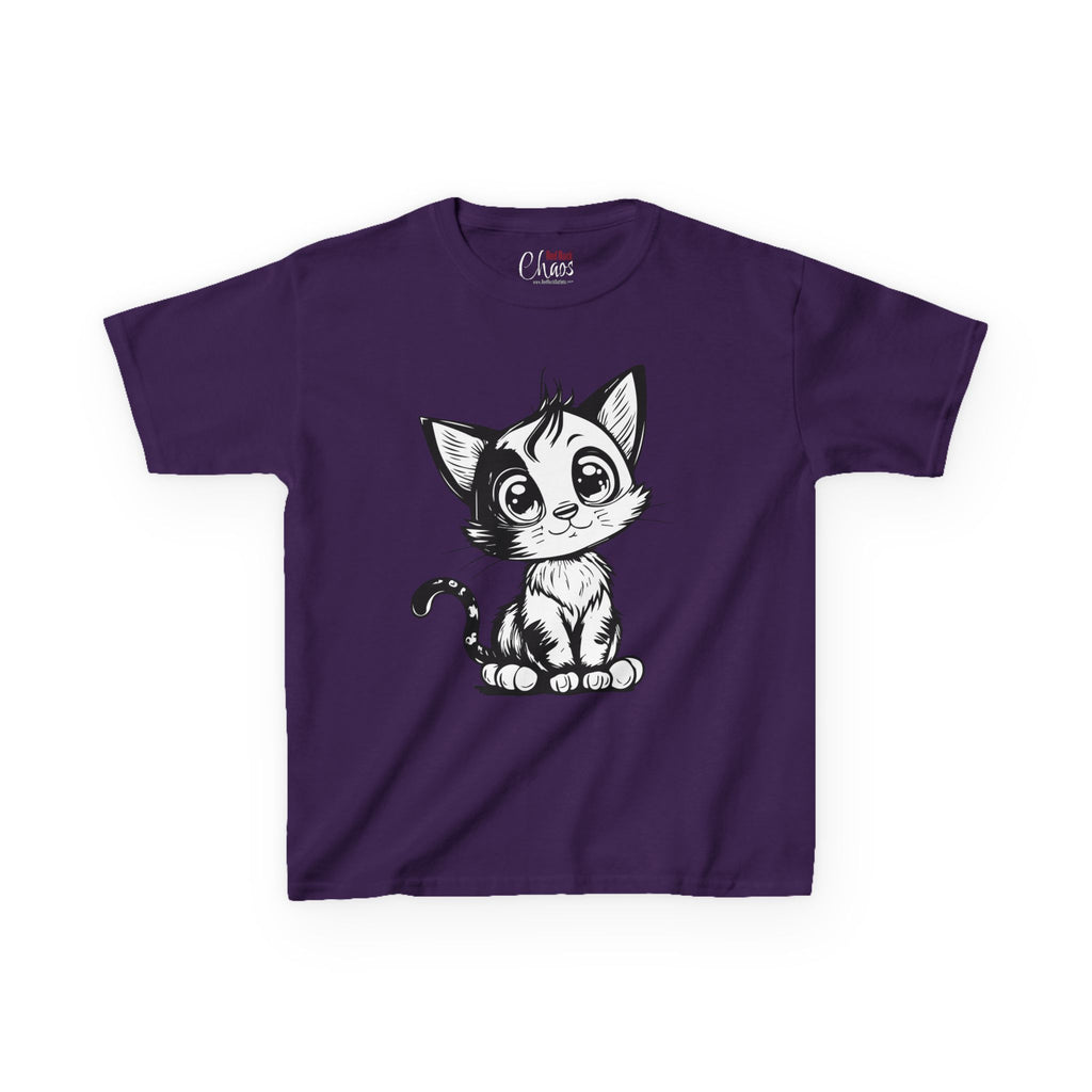 Big-Eyed Cat Kids T-Shirt – Cute Black & White Line Art