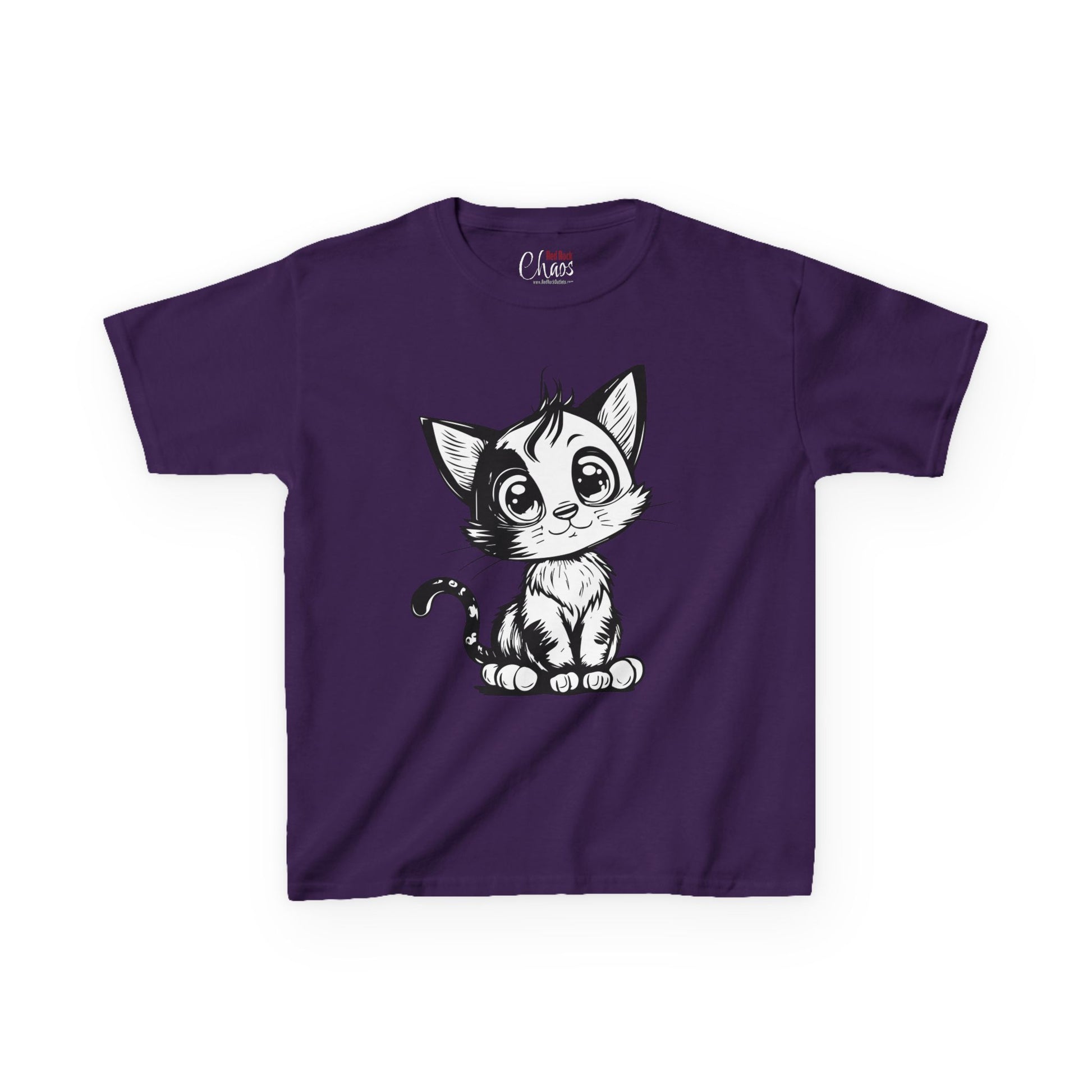 Big-Eyed Cat Kids T-Shirt – Cute Black & White Line Art