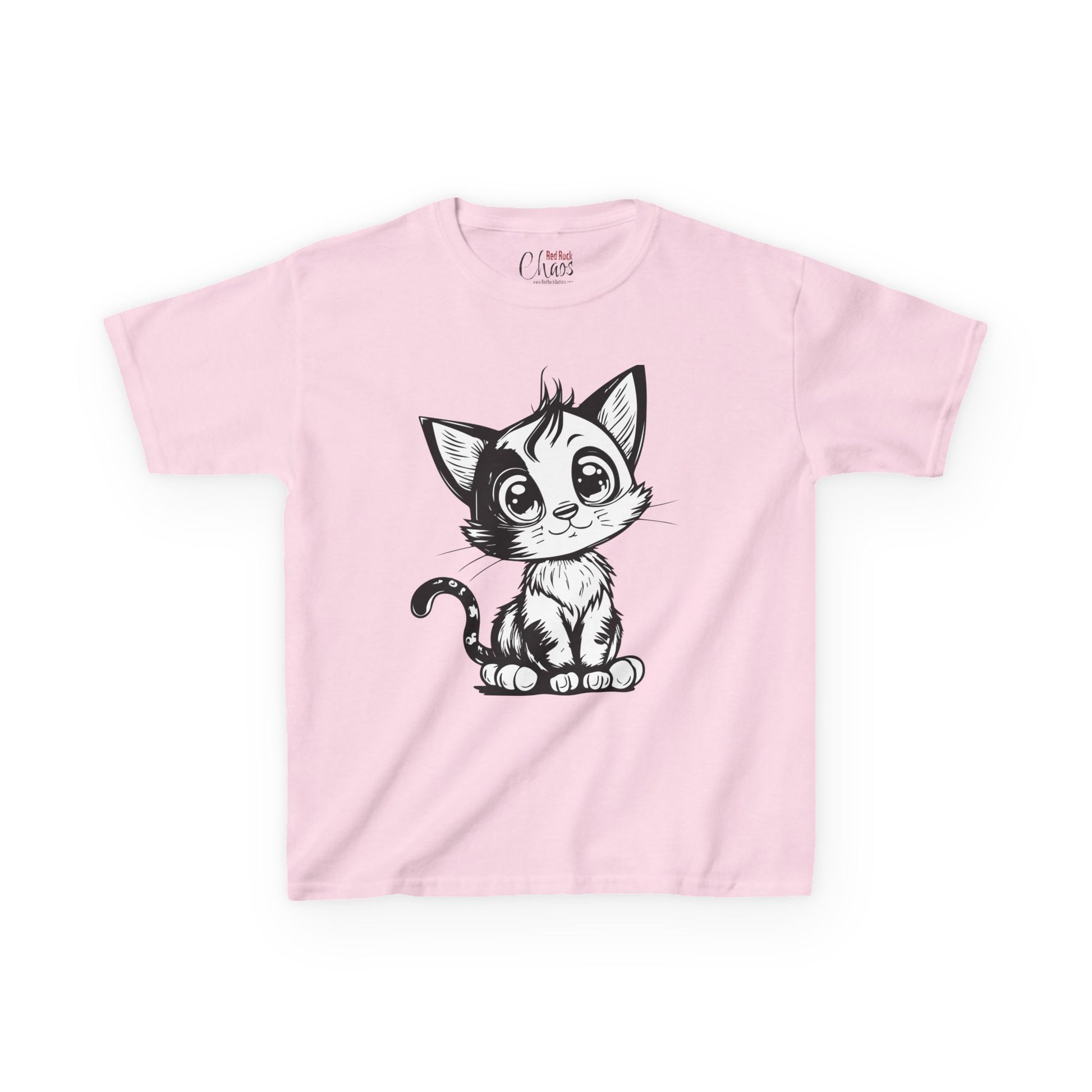 Big-Eyed Cat Kids T-Shirt – Cute Black & White Line Art