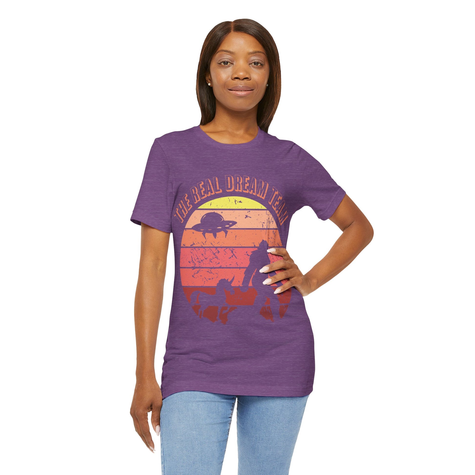 The Real Dream Team Retro Sunset Bigfoot, Unicorn & UFO Shirt