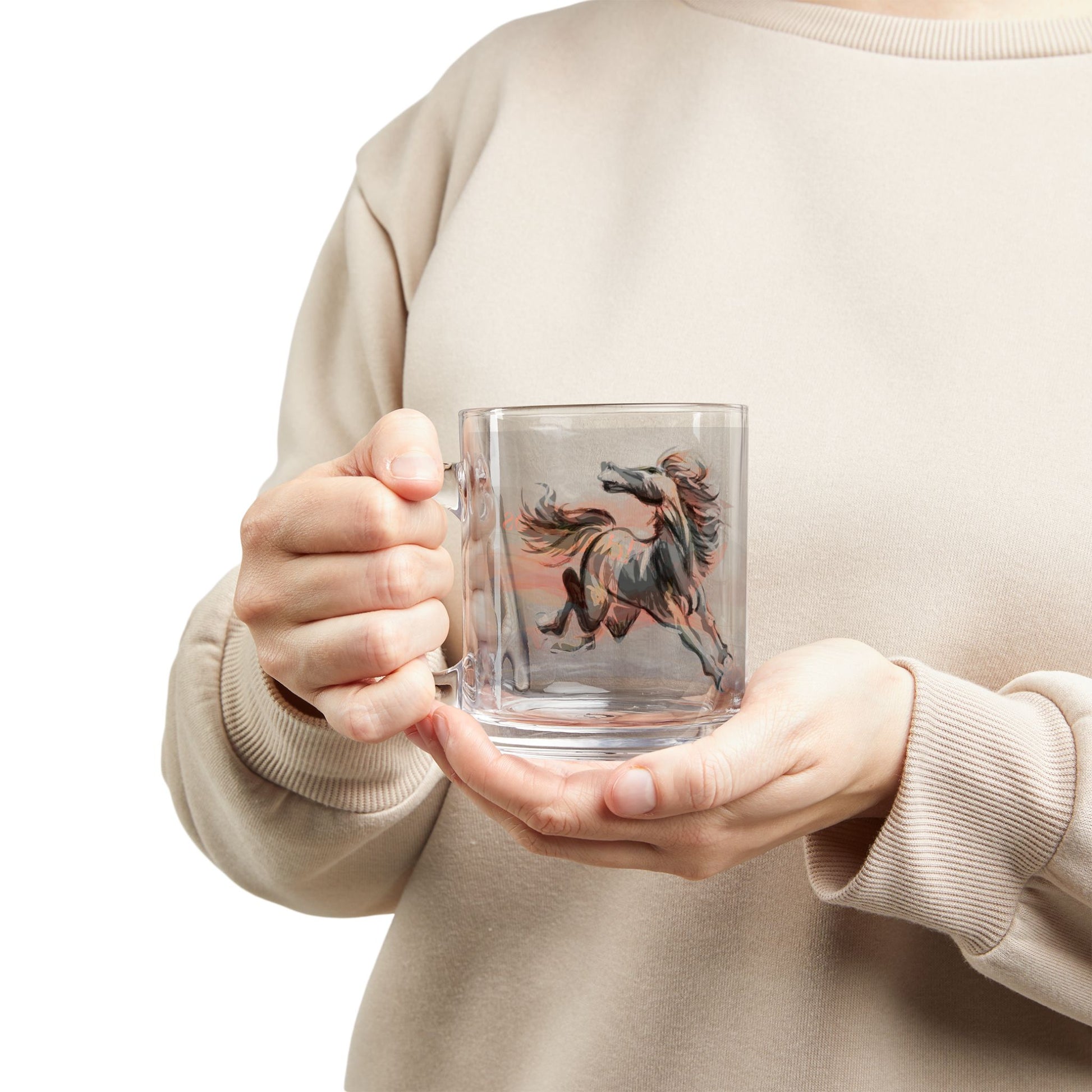 Wild Chaos Glass Coffee Mug – Ink Brush Horse Art