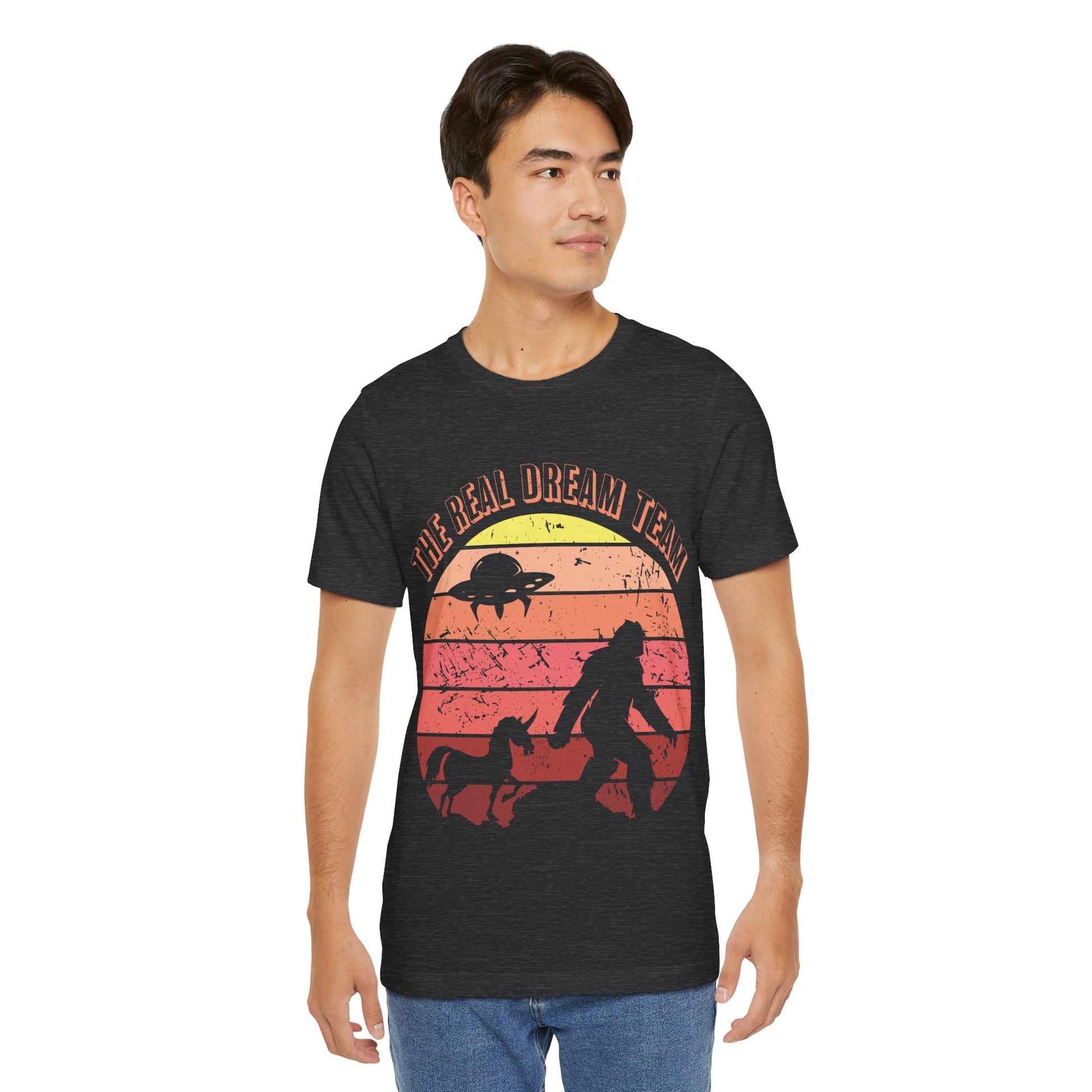 The Real Dream Team Retro Sunset Bigfoot, Unicorn & UFO Shirt