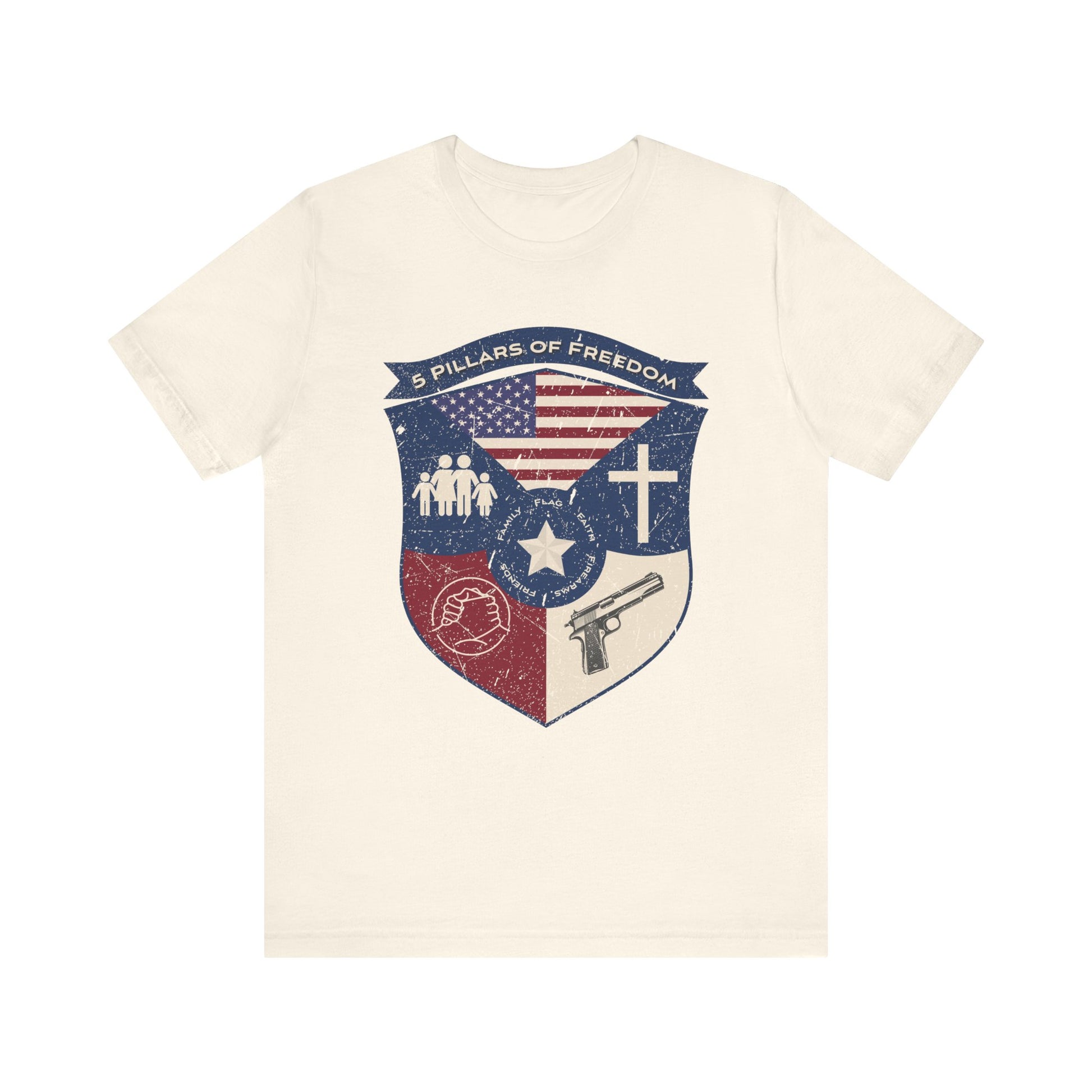 5 Pillars of Freedom Shield – Patriotic Tee