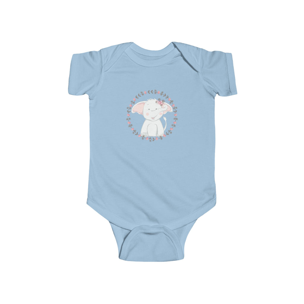 Sweet Elephant Baby Onesie – Hand-Drawn Animal with Floral Frame