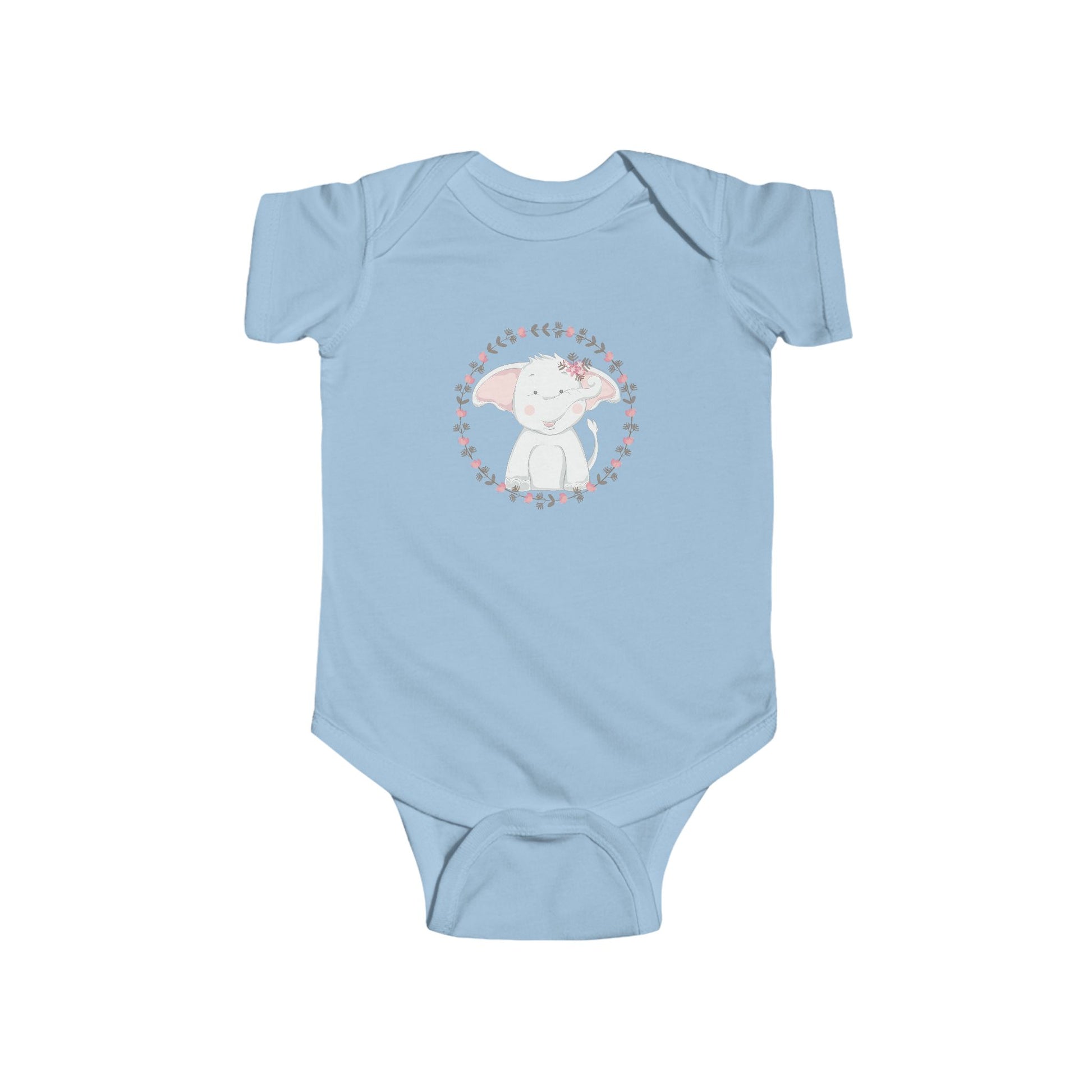 Sweet Elephant Baby Onesie – Hand-Drawn Animal with Floral Frame