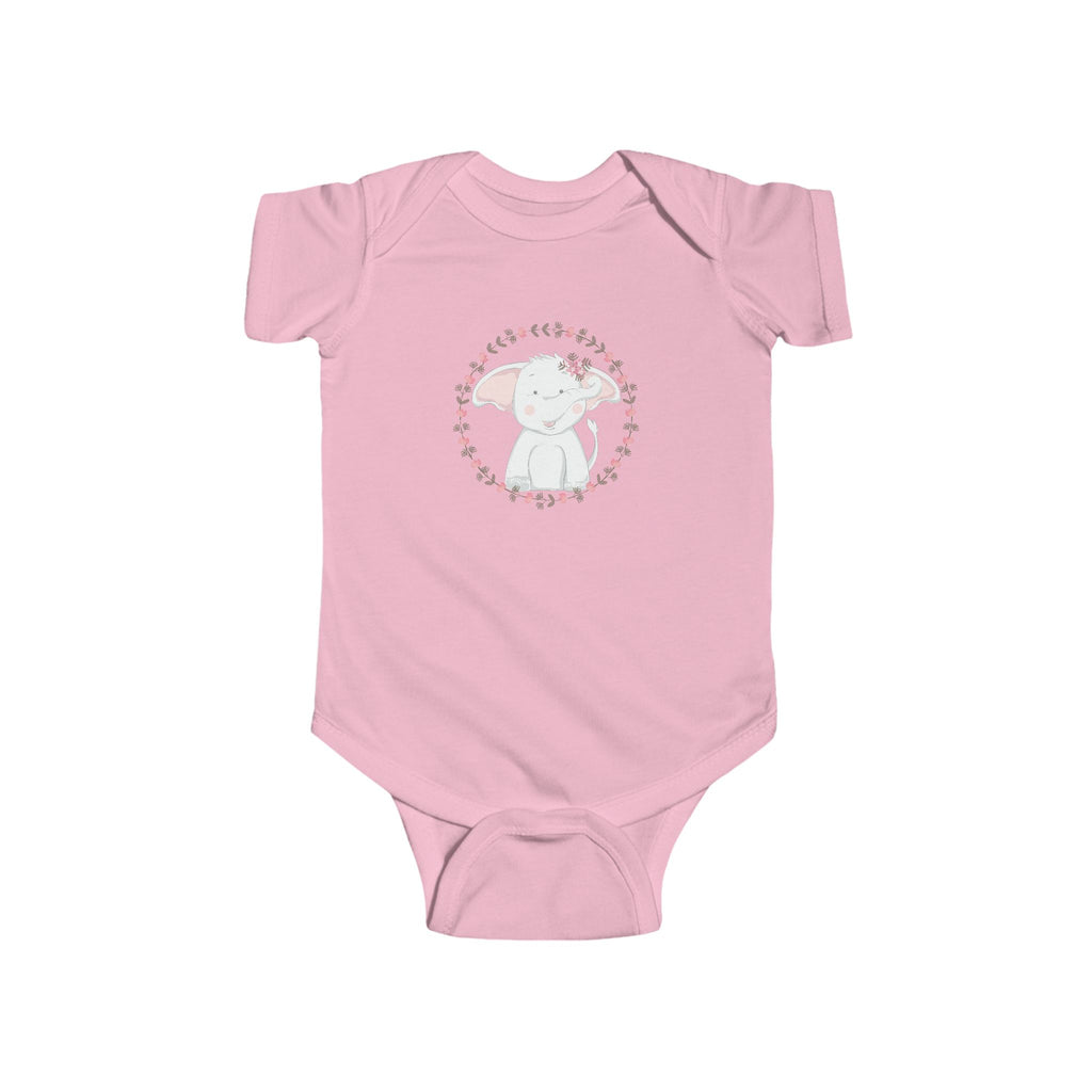 Sweet Elephant Baby Onesie – Hand-Drawn Animal with Floral Frame