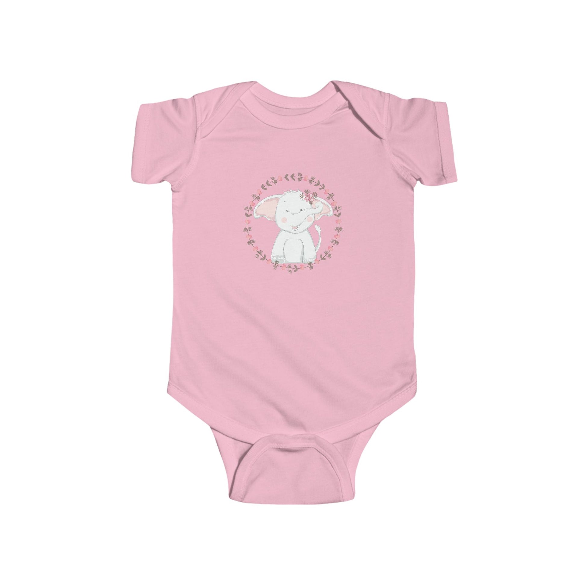 Sweet Elephant Baby Onesie – Hand-Drawn Animal with Floral Frame