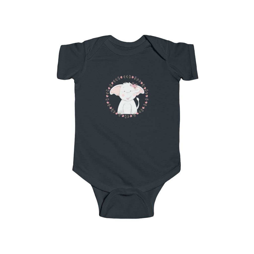 Sweet Elephant Baby Onesie – Hand-Drawn Animal with Floral Frame