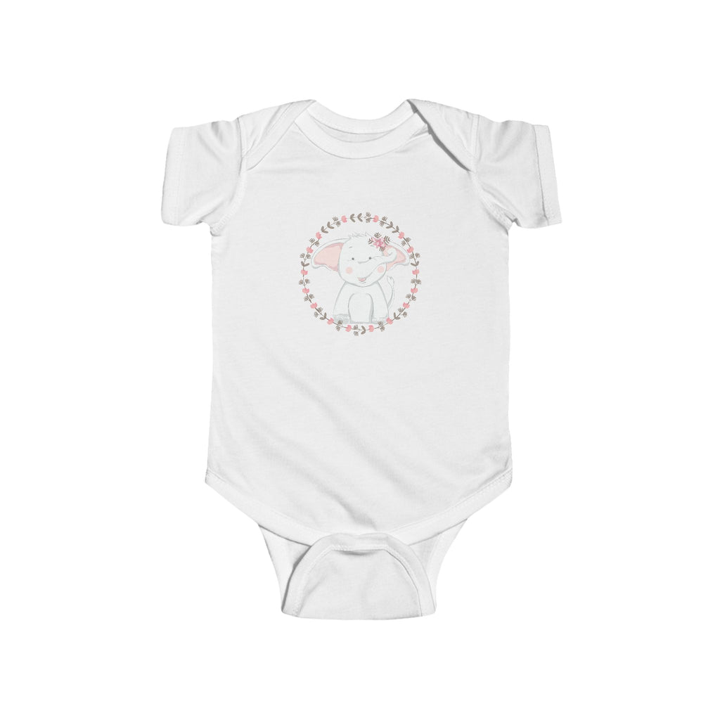 Sweet Elephant Baby Onesie – Hand-Drawn Animal with Floral Frame