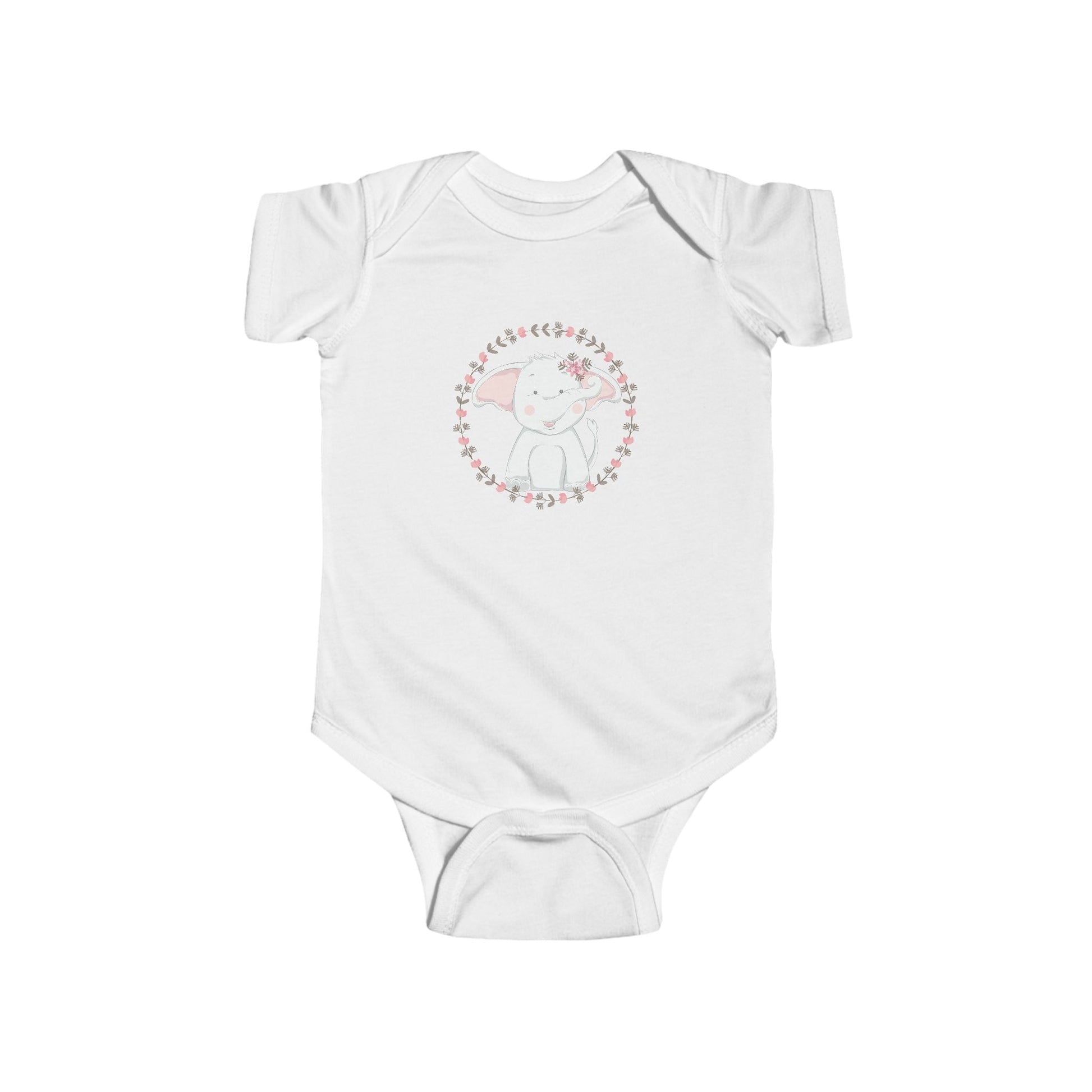 Sweet Elephant Baby Onesie – Hand-Drawn Animal with Floral Frame