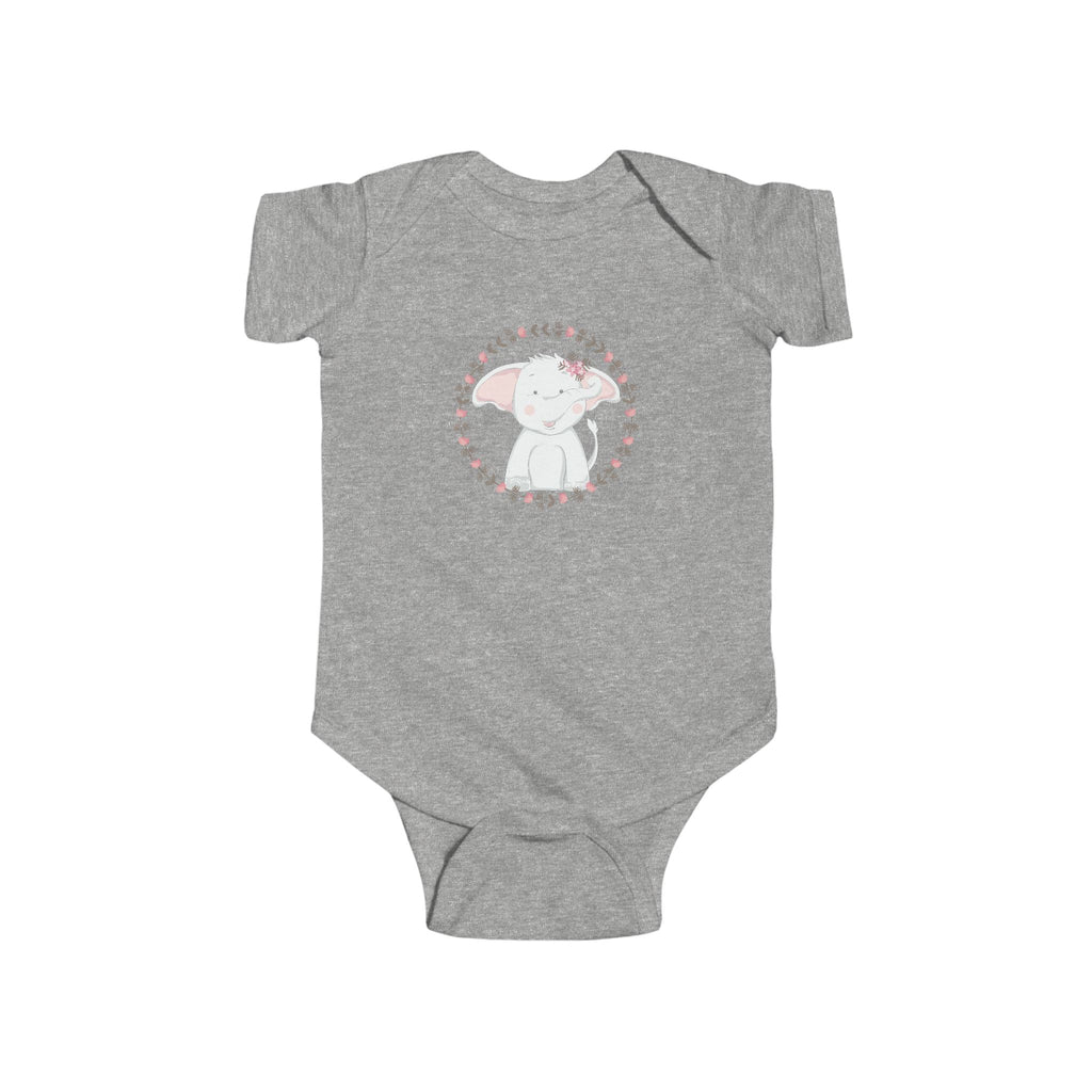 Sweet Elephant Baby Onesie – Hand-Drawn Animal with Floral Frame