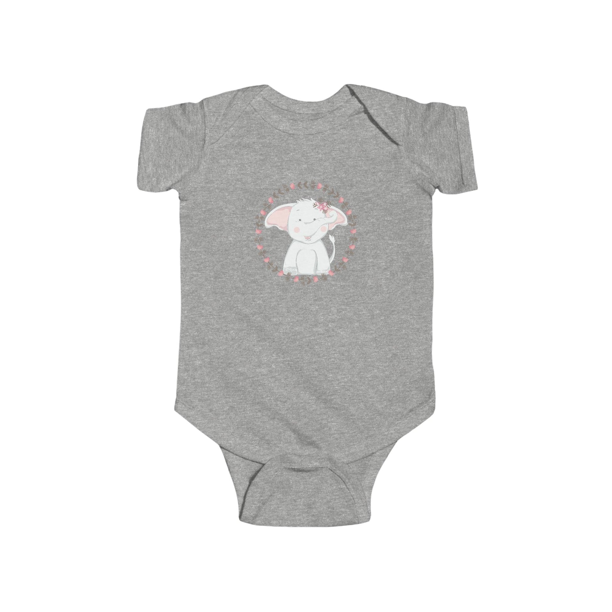 Sweet Elephant Baby Onesie – Hand-Drawn Animal with Floral Frame