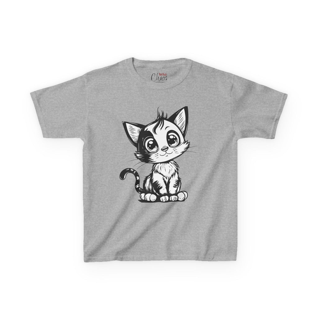 Big-Eyed Cat Kids T-Shirt – Cute Black & White Line Art