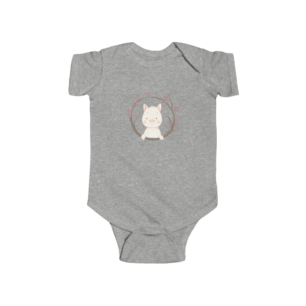Pretty in Pig – Baby Onesie with Floral Piglet Design