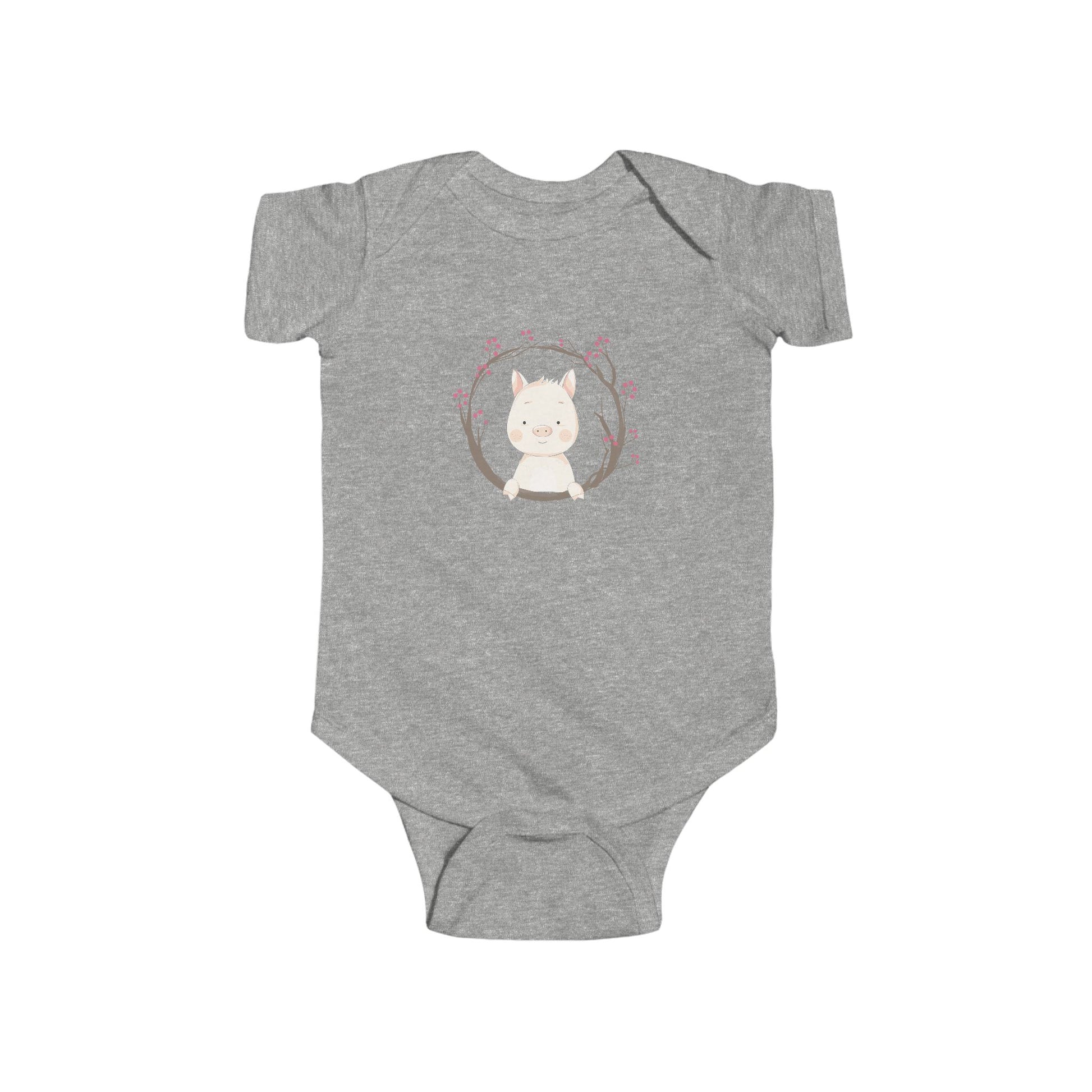 Pretty in Pig – Baby Onesie with Floral Piglet Design
