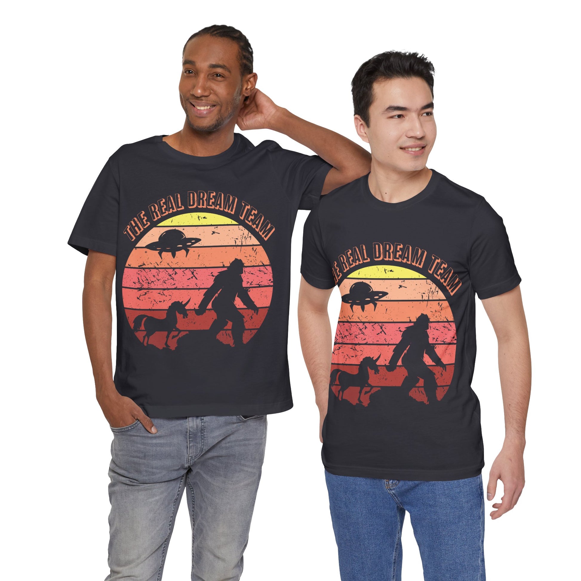 The Real Dream Team Retro Sunset Bigfoot, Unicorn & UFO Shirt
