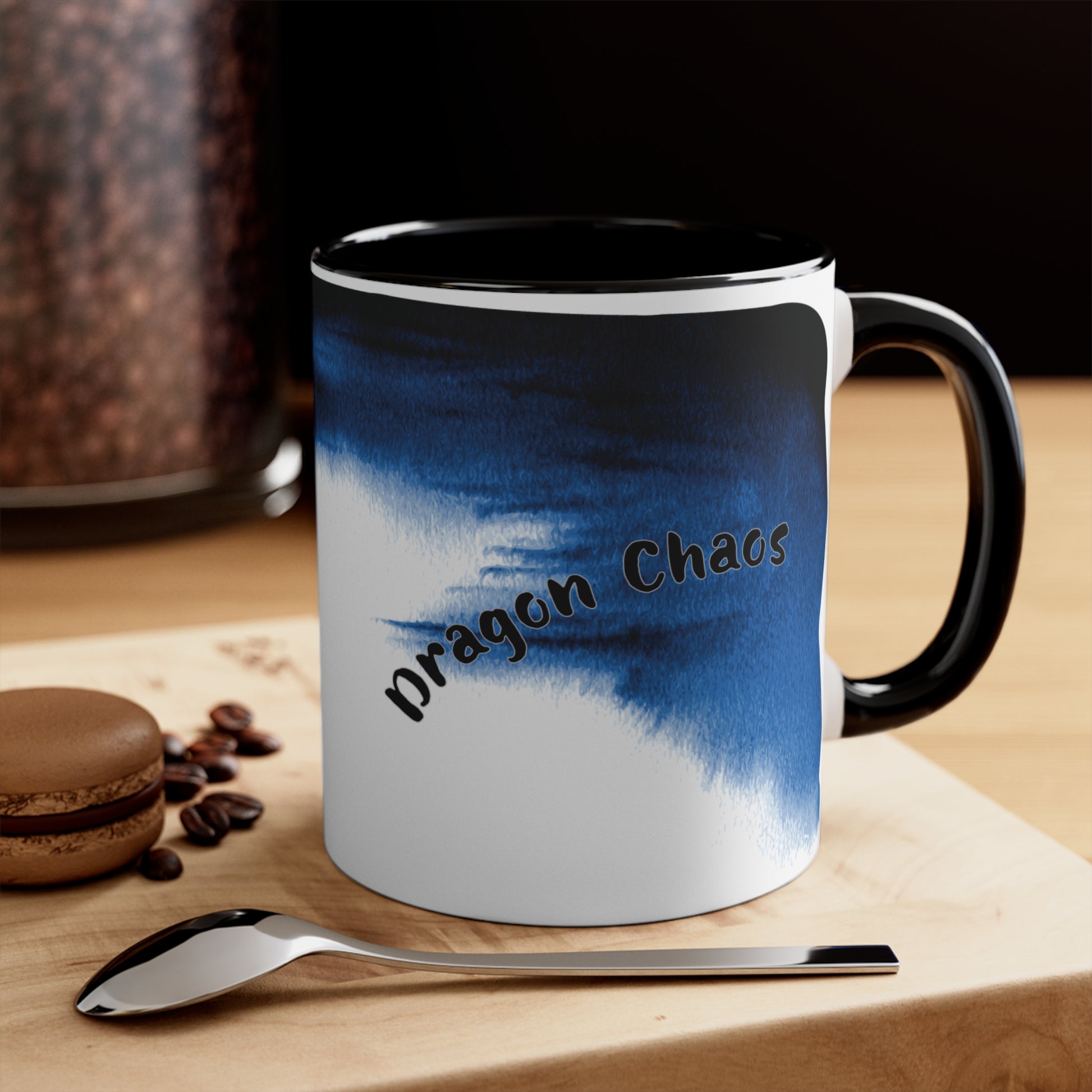 Chaos Dragon Coffee Mug – Ink Brush Dragon Art – Black Accent