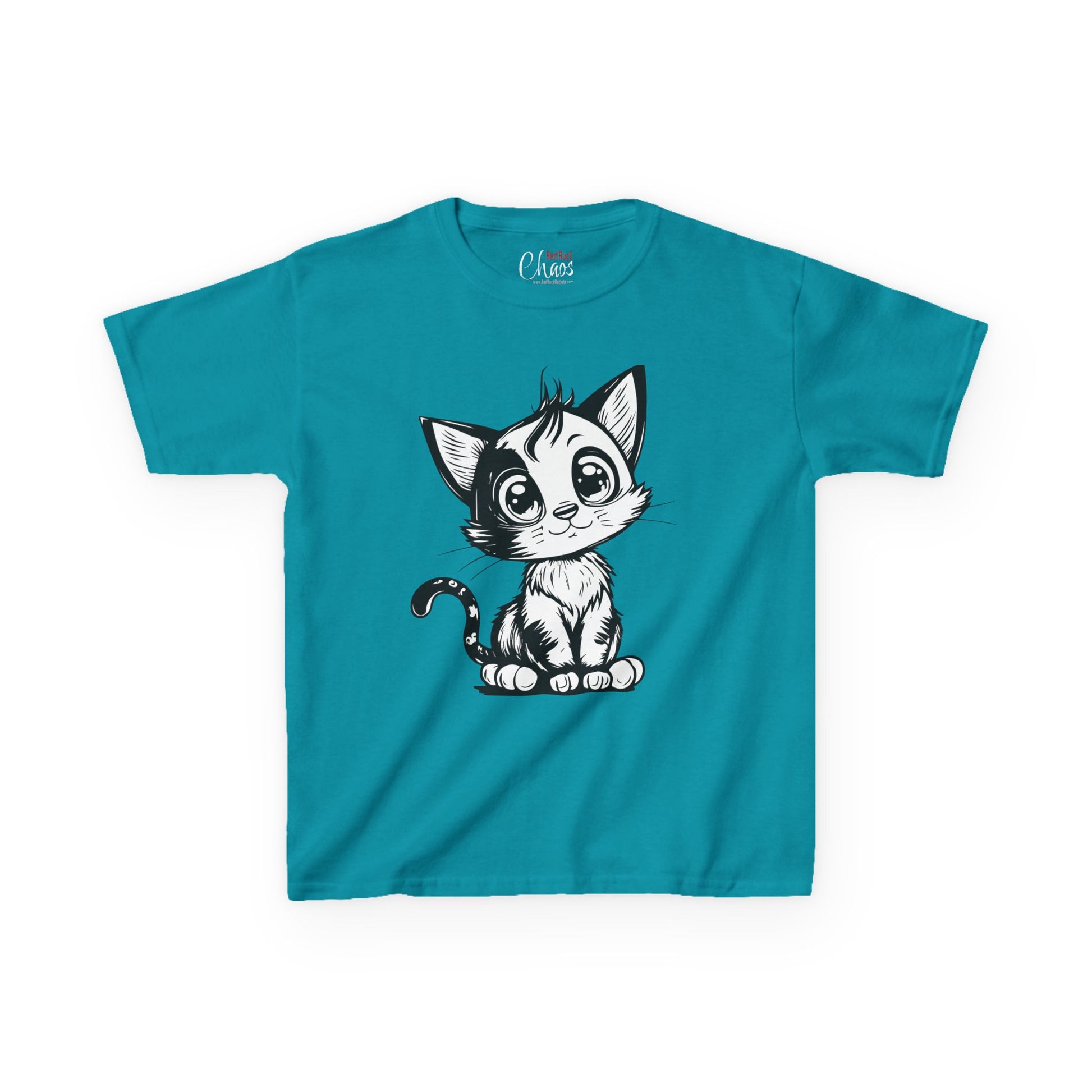 Big-Eyed Cat Kids T-Shirt – Cute Black & White Line Art