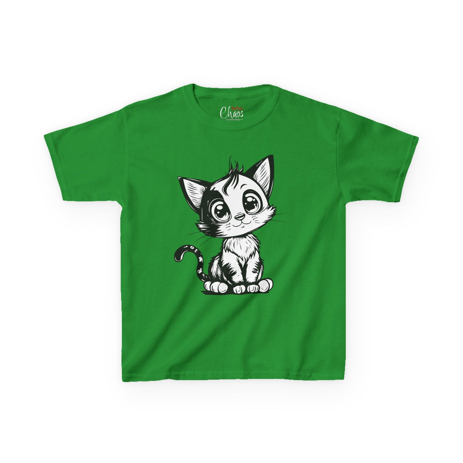Big-Eyed Cat Kids T-Shirt – Cute Black & White Line Art