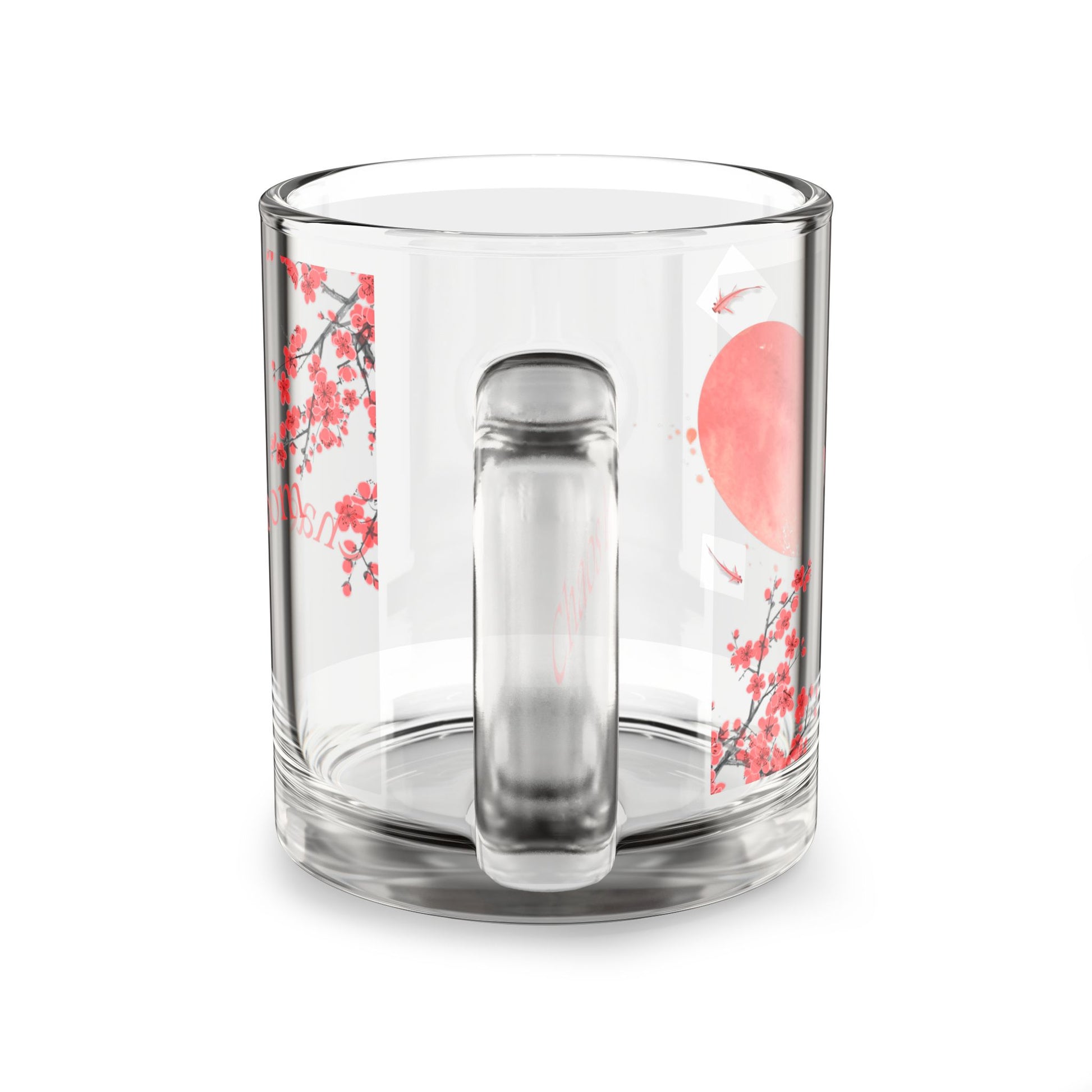 Chaos Bloom Glass Coffee Mug – Sakura, Koi & Red Sun Ink Wash Art