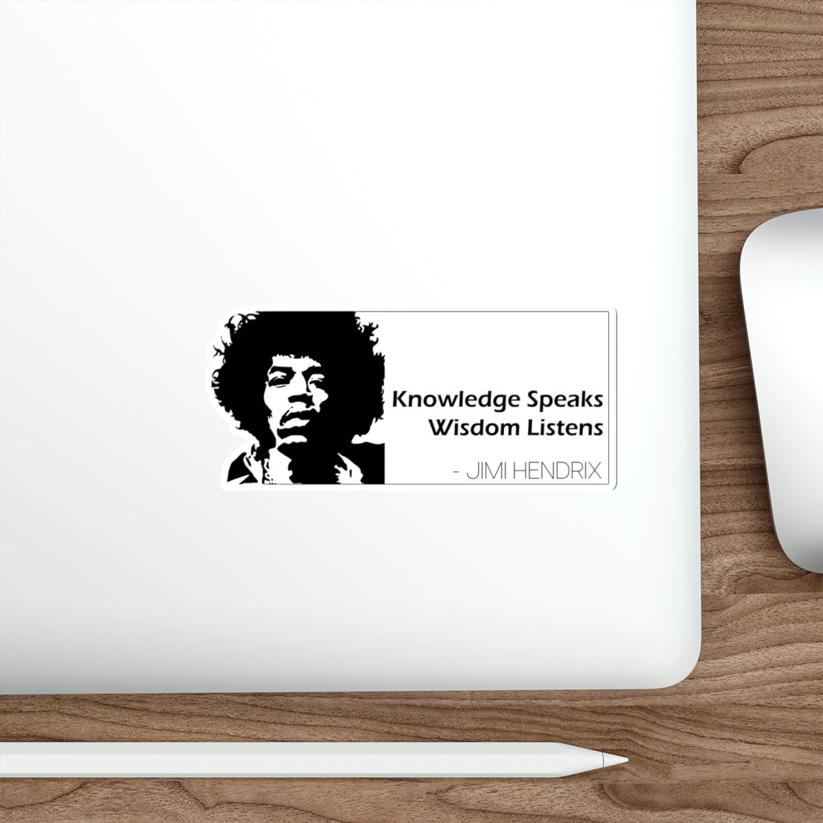 Jimi Hendrix Sticker — “Knowledge Speaks, Wisdom Listens” Quote Decal