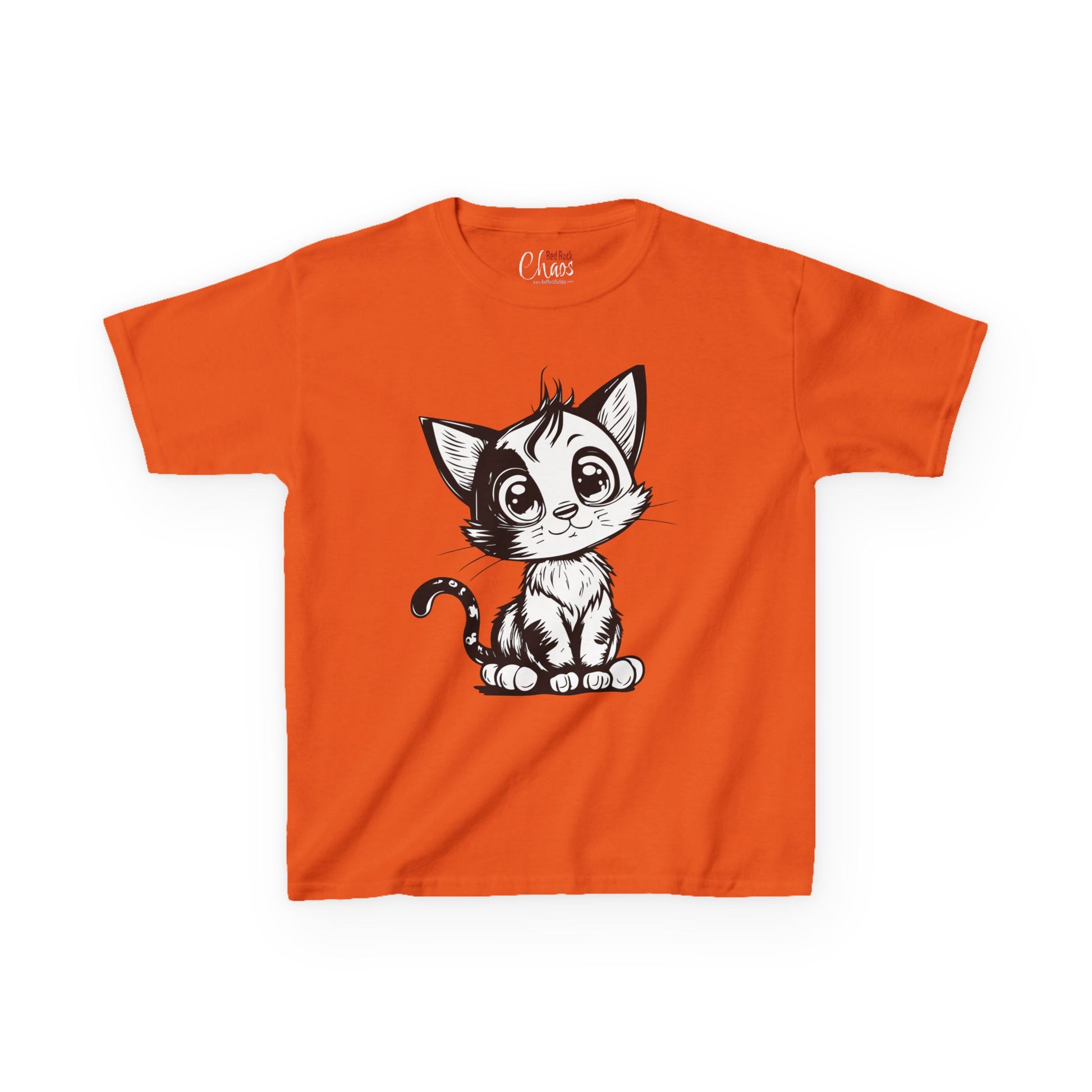 Big-Eyed Cat Kids T-Shirt – Cute Black & White Line Art