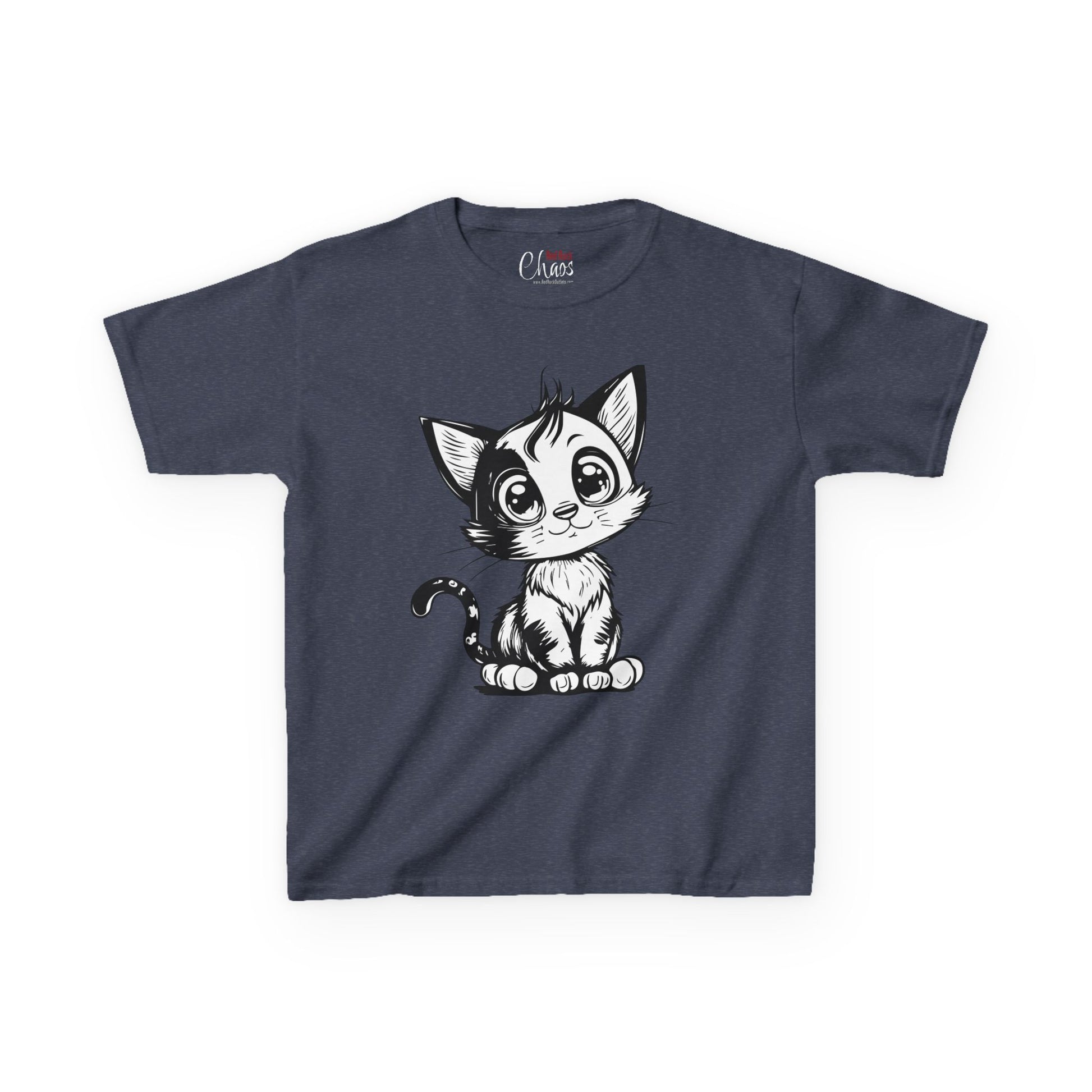 Big-Eyed Cat Kids T-Shirt – Cute Black & White Line Art