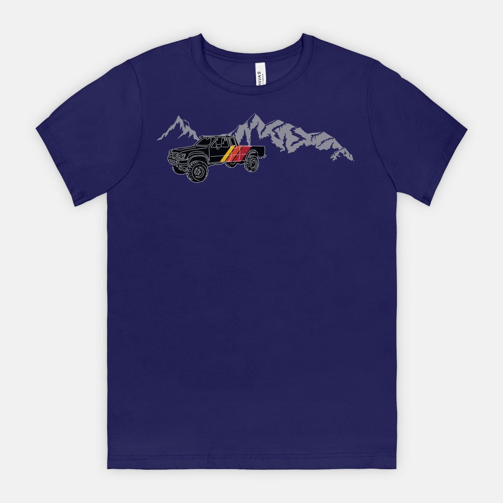 Retro Black Toyota Truck with Mountains