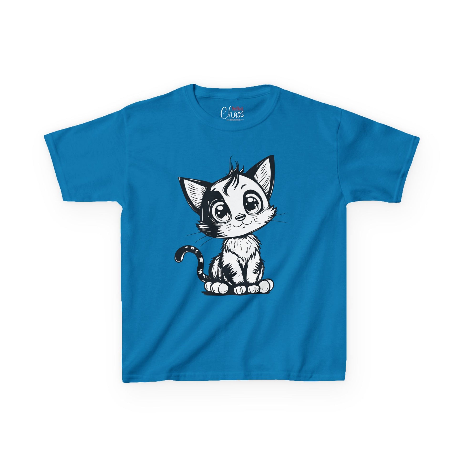 Big-Eyed Cat Kids T-Shirt – Cute Black & White Line Art