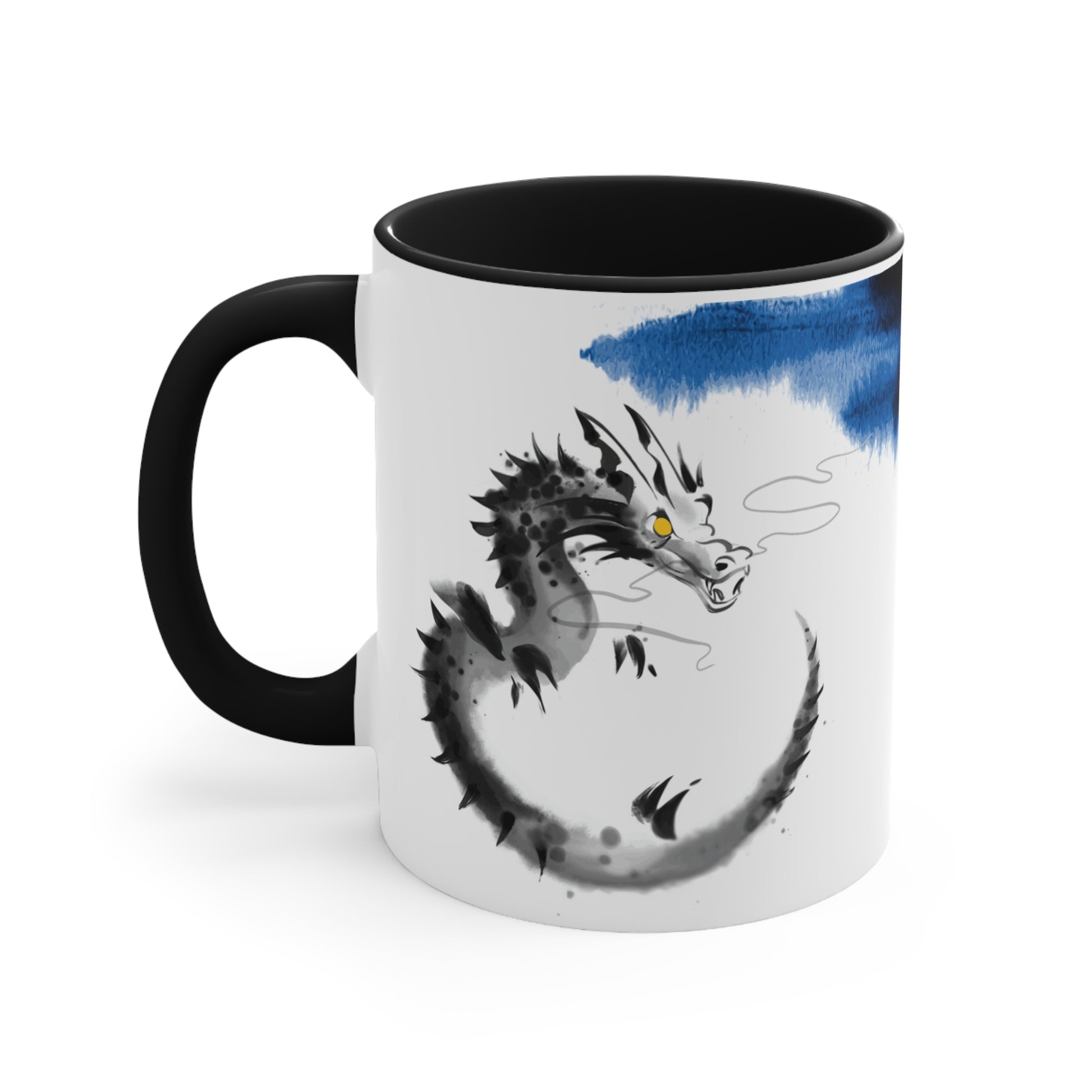 Chaos Dragon Coffee Mug – Ink Brush Dragon Art – Black Accent