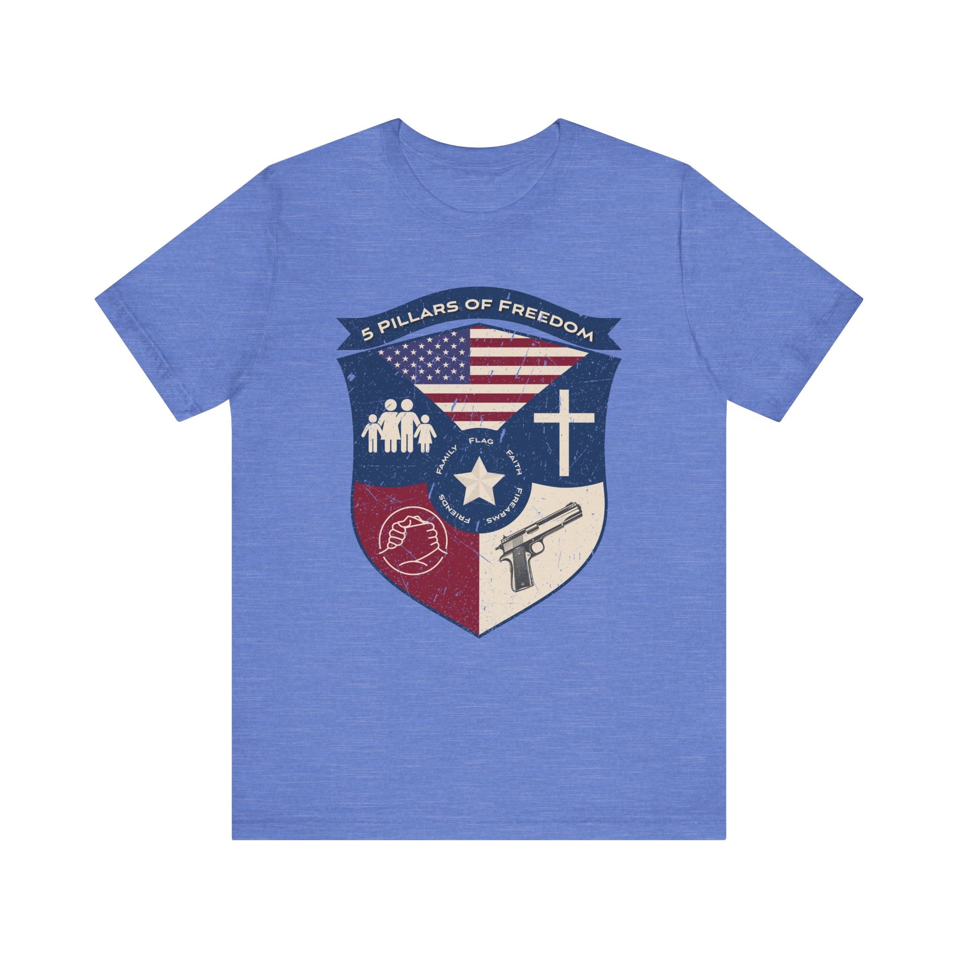 5 Pillars of Freedom Shield – Patriotic Tee