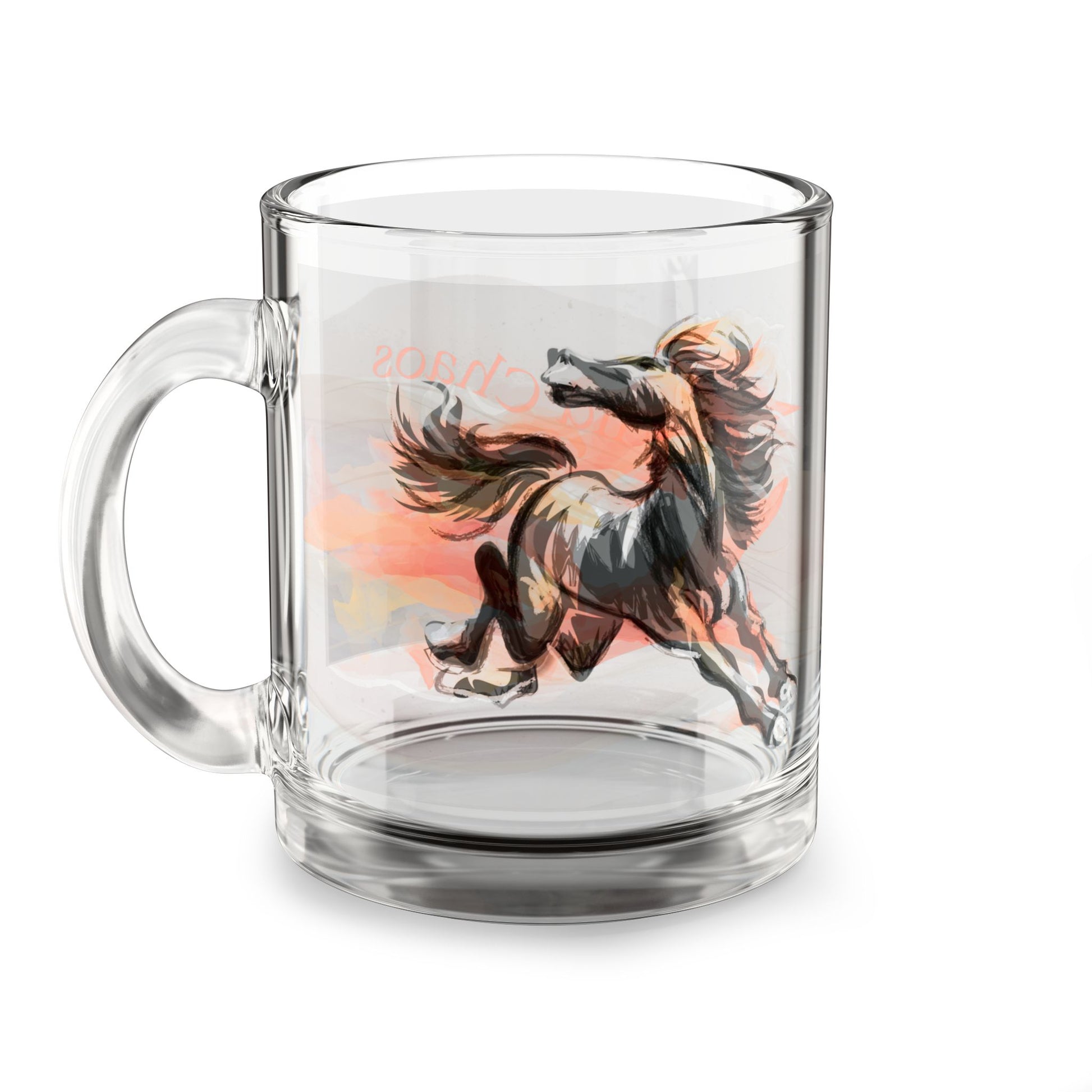 Wild Chaos Glass Coffee Mug – Ink Brush Horse Art