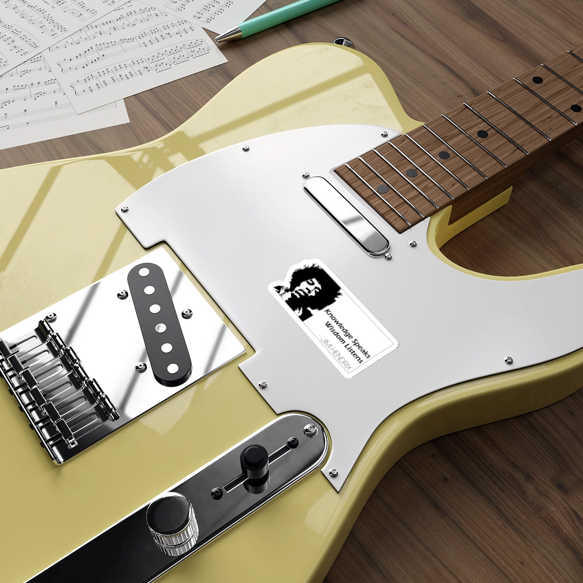Jimi Hendrix Sticker — “Knowledge Speaks, Wisdom Listens” Quote Decal