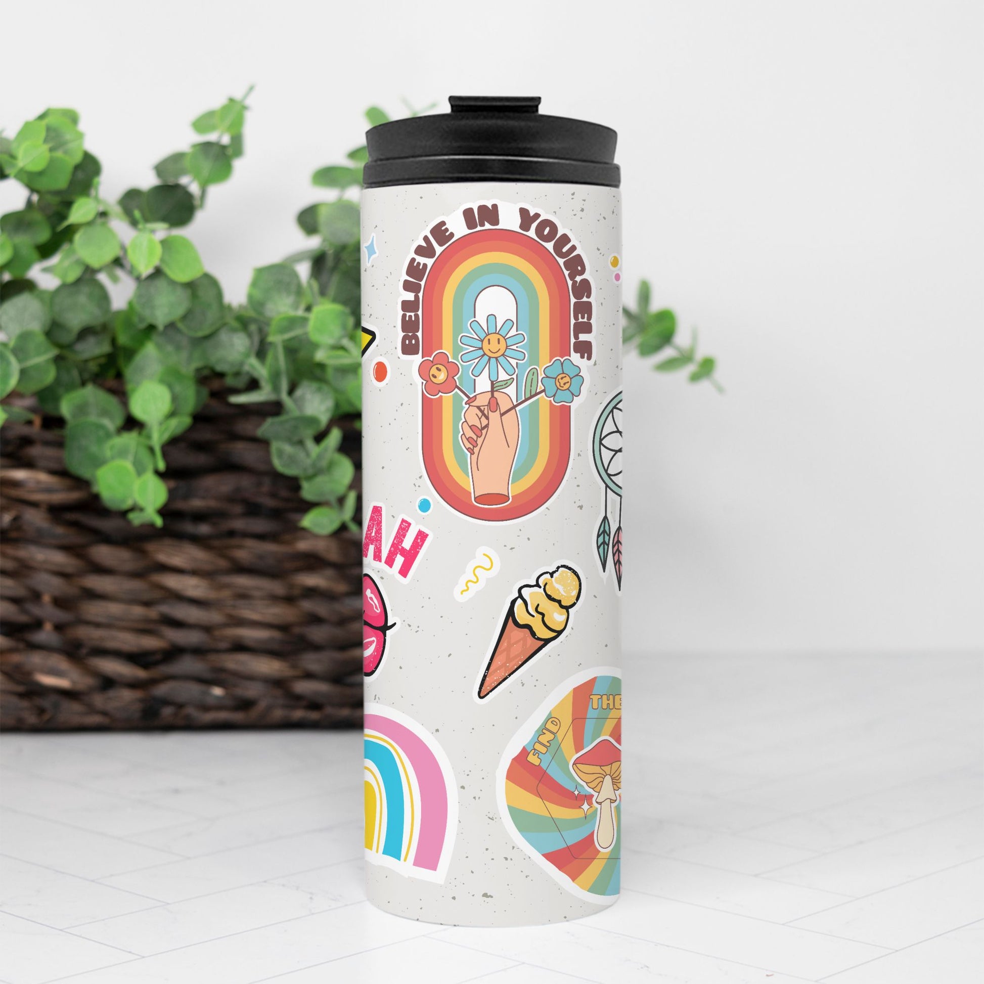 Rainbow Chaos Tumbler – Stickers, Smiles & Good Vibes