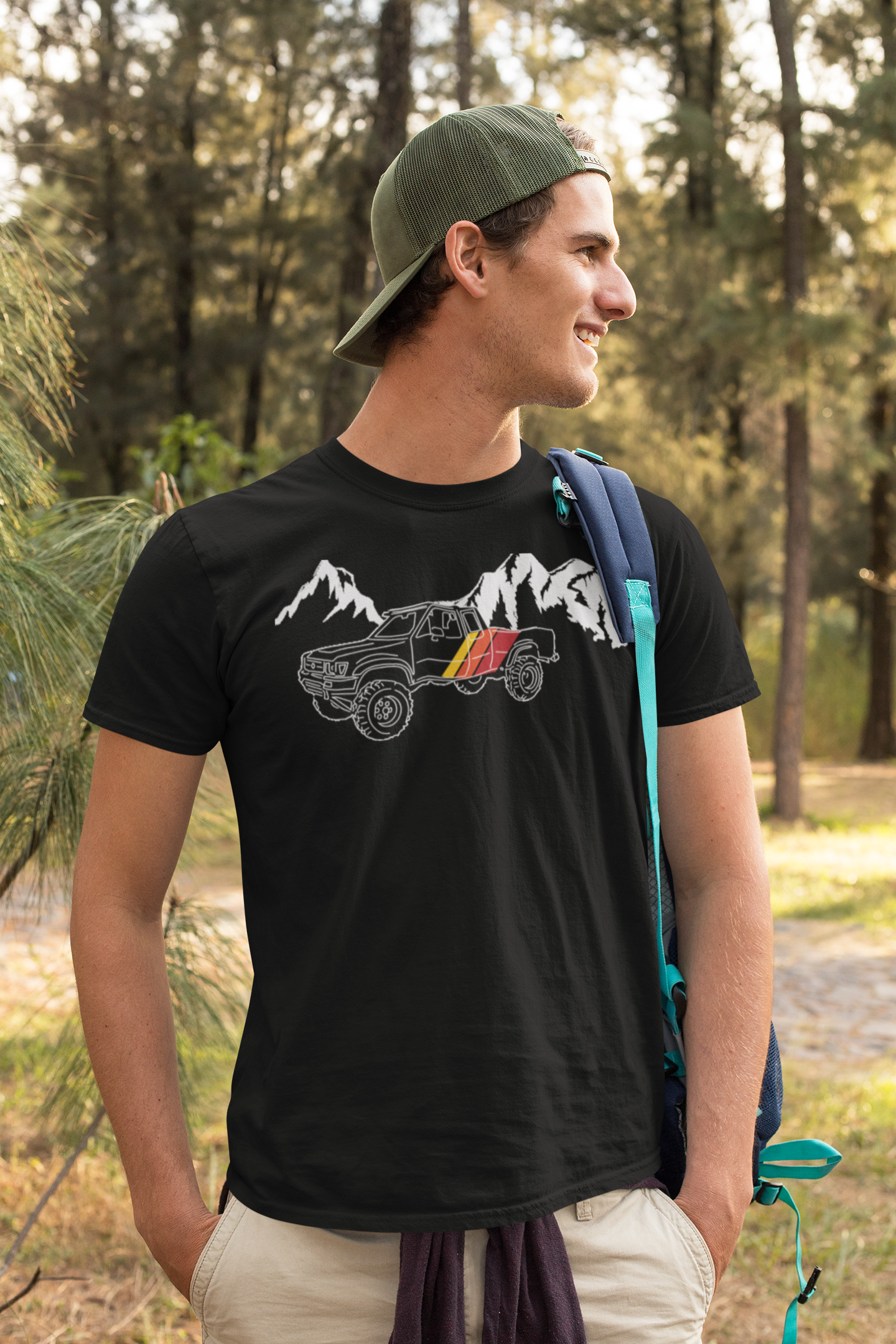 Retro Black Toyota Truck with Mountains