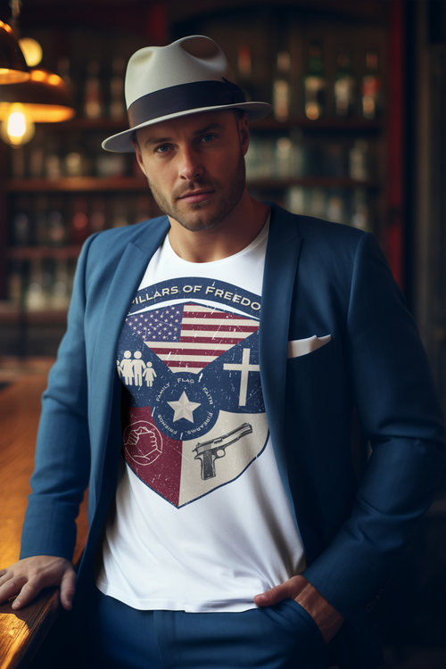 5 Pillars of Freedom Shield – Patriotic Tee