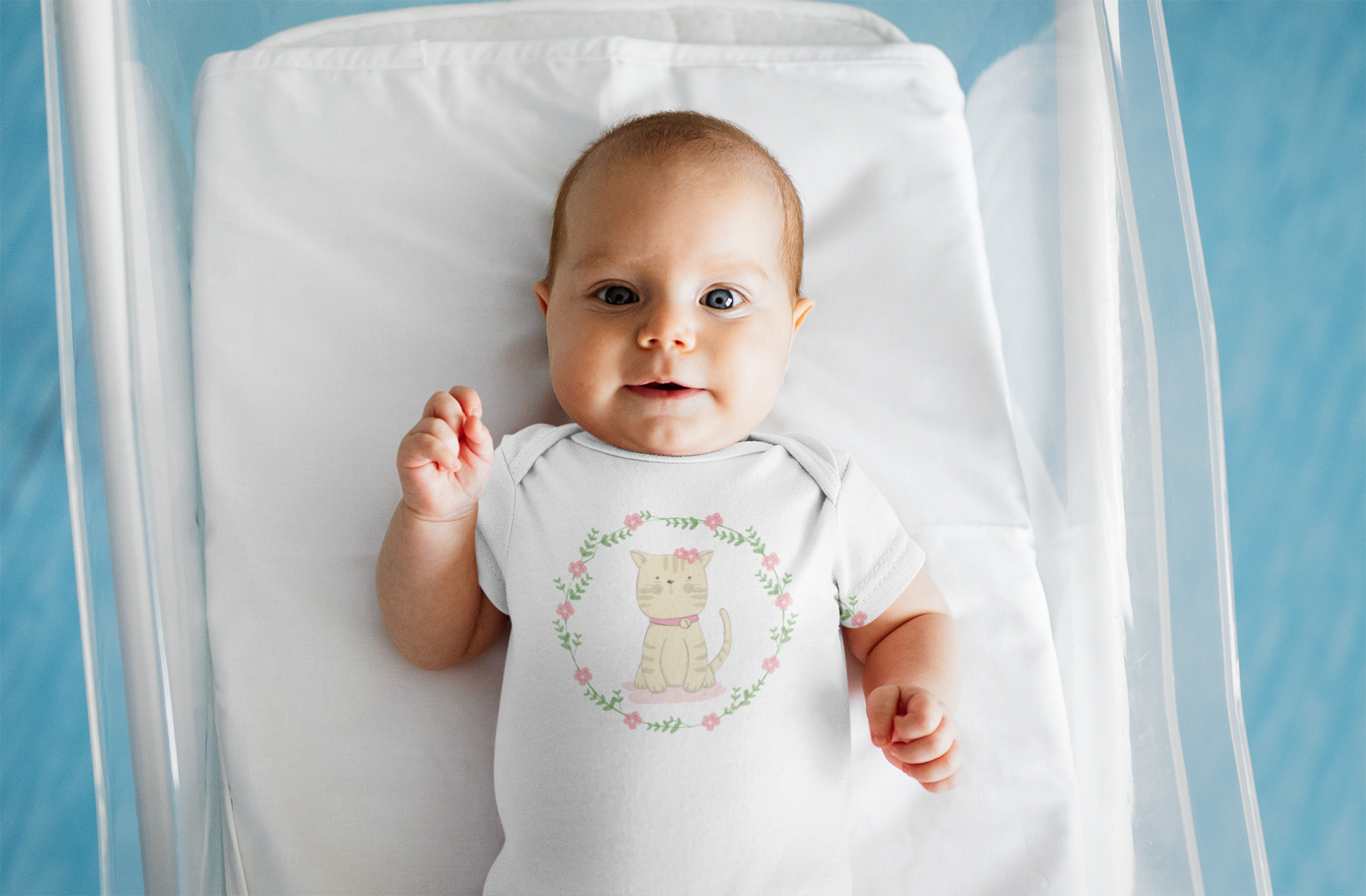 Floral Baby Cat Onesie – Hand-Drawn Cutie in Bloom