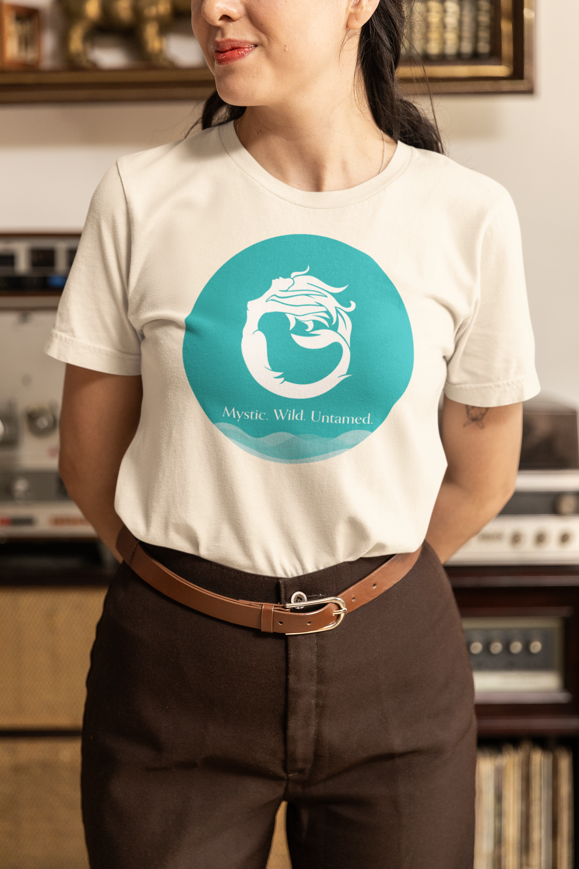 Mystic Wild Untamed Mermaid Circle Tee – Minimalist Ocean Waves Design