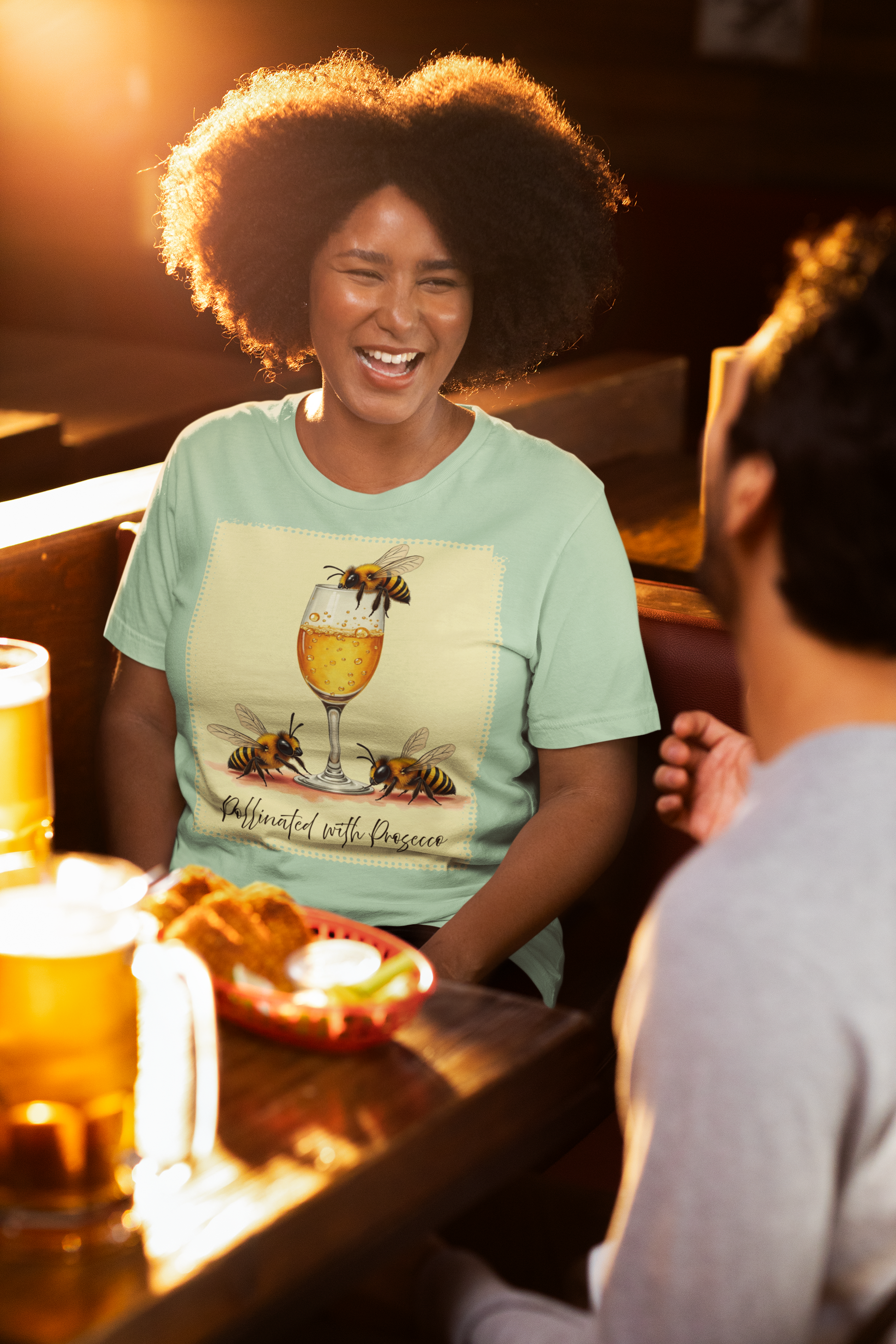 Pollinated with Prosecco – Cute Funny Bee Pun Tee